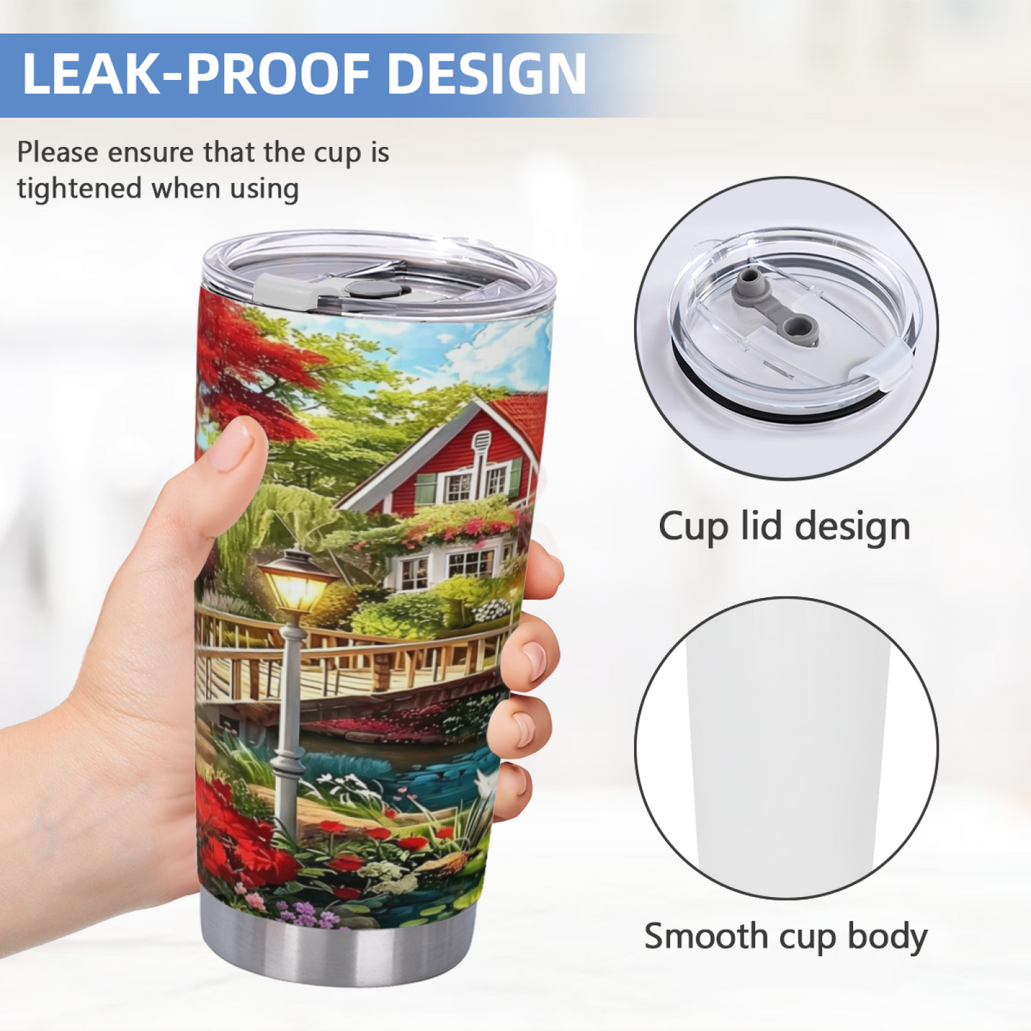 Dreamy Dutch Red Cottage Floral Watercolor Insulated Tumbler