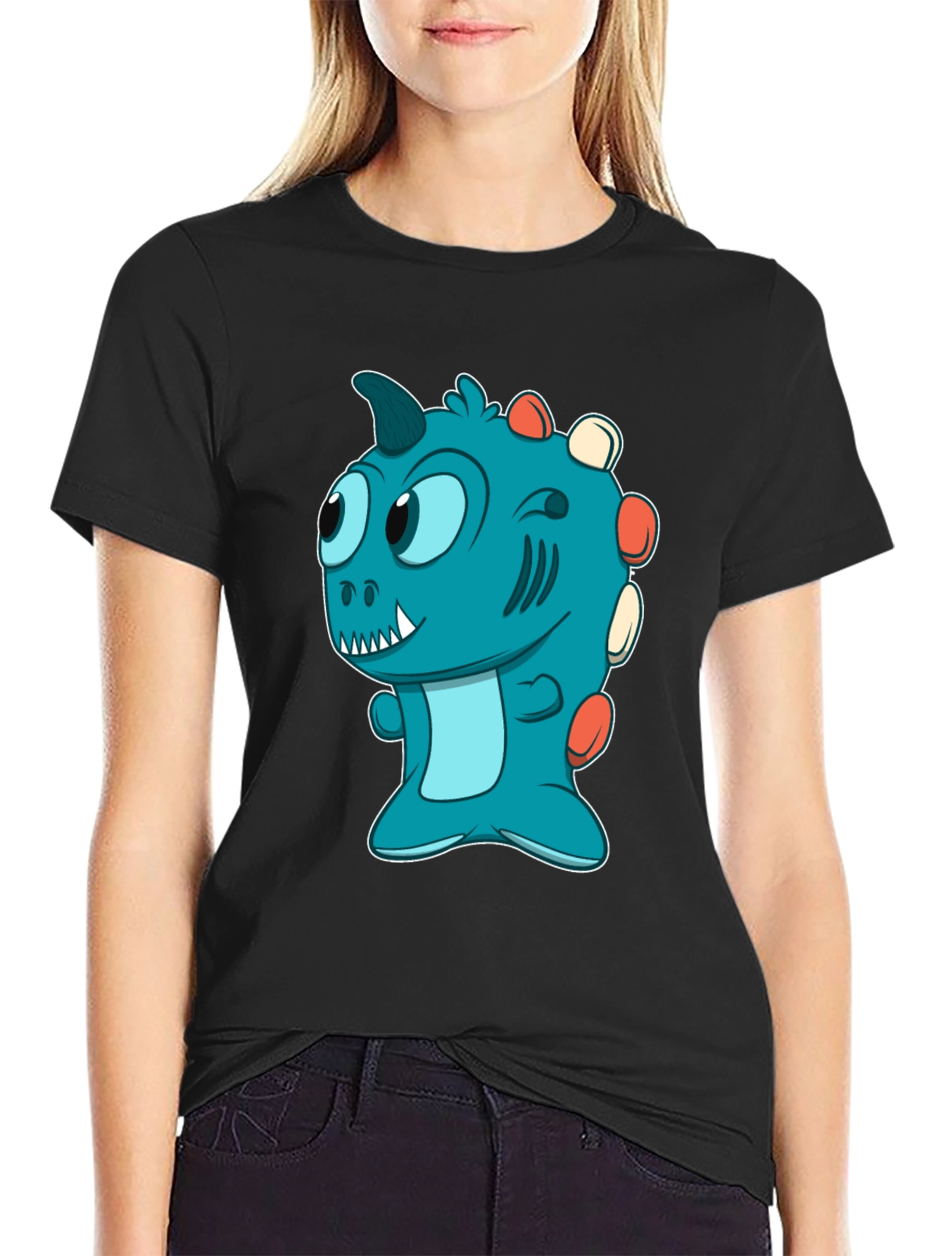 Cute Cartoon Dino T-Shirt - Mens Black Tee
