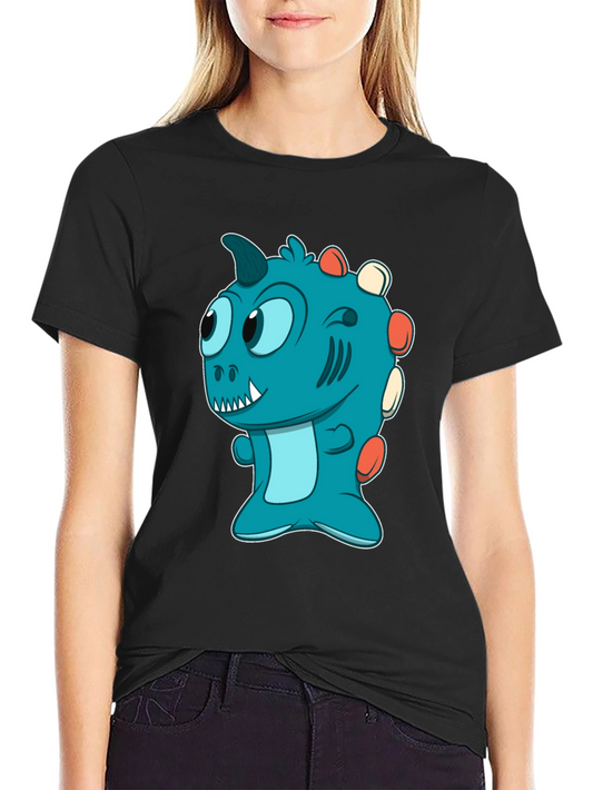Cute Cartoon Dino T-Shirt - Mens Black Tee