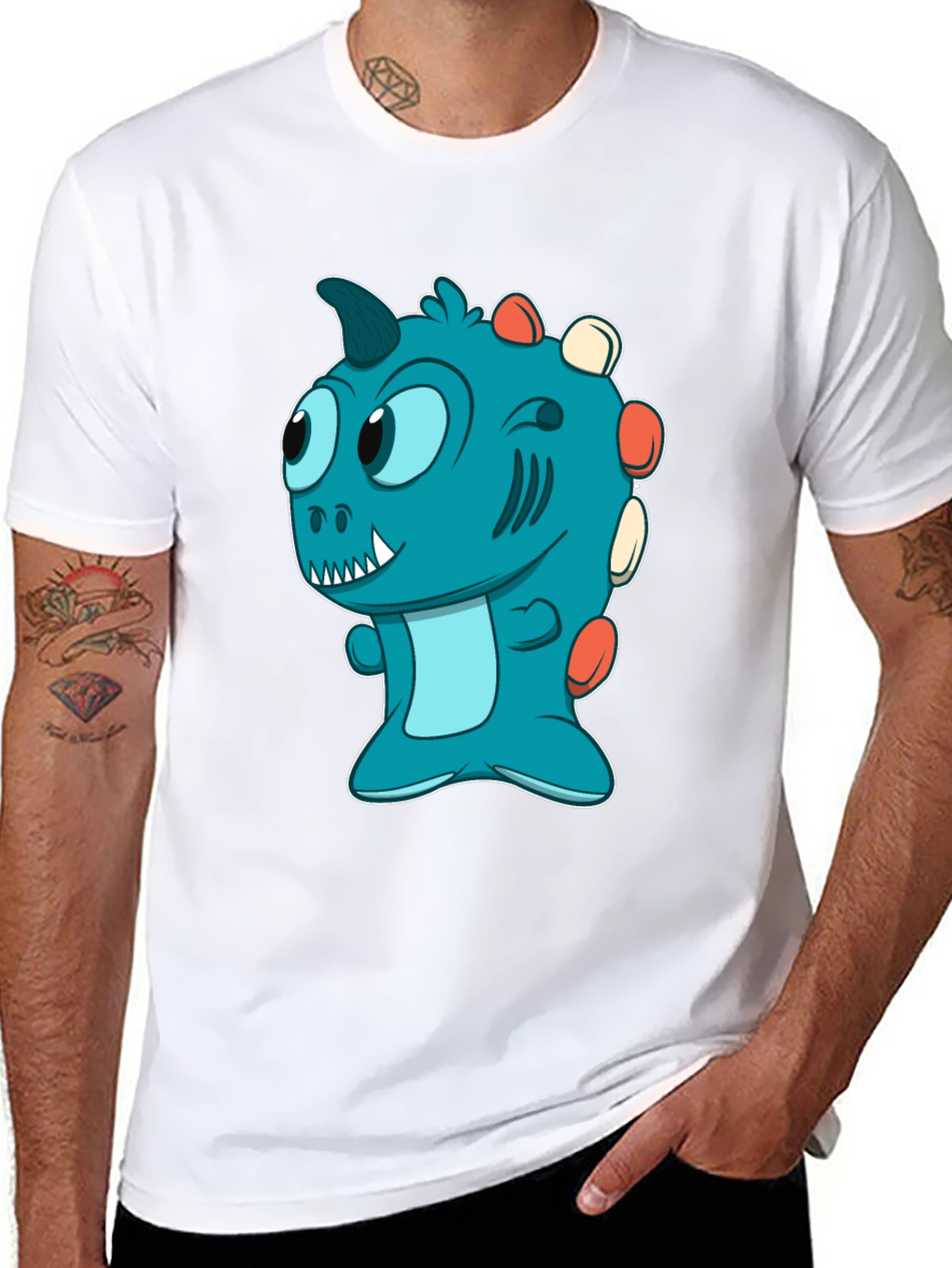 Cute Cartoon Dino T-Shirt - Mens Black Tee