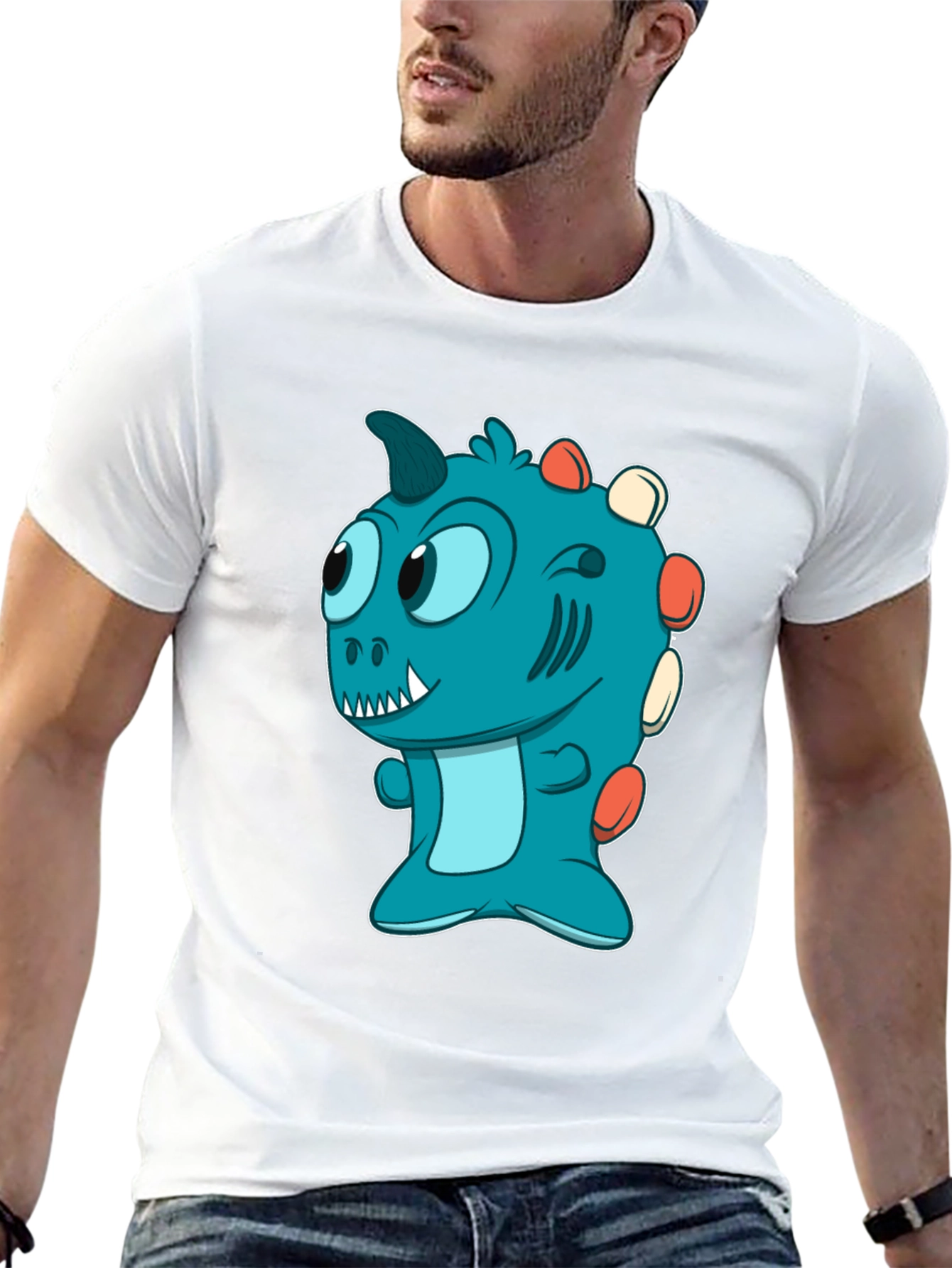 Cute Cartoon Dino T-Shirt - Mens Black Tee