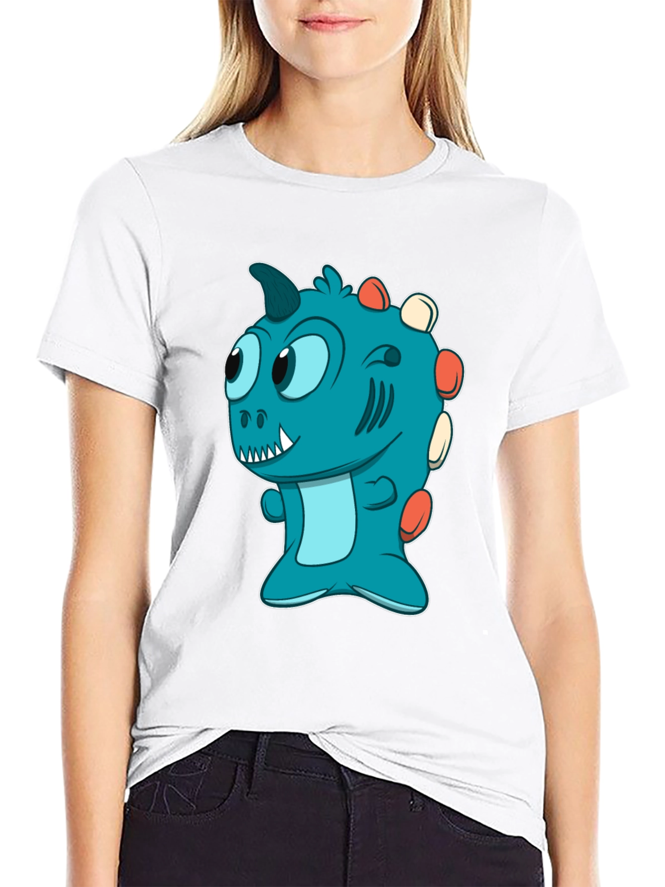 Cute Cartoon Dino T-Shirt - Mens Black Tee