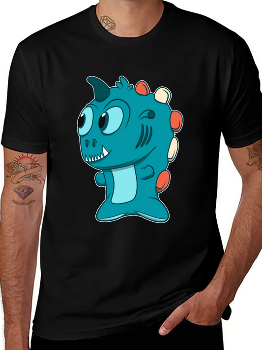 Cute Cartoon Dino T-Shirt - Mens Black Tee
