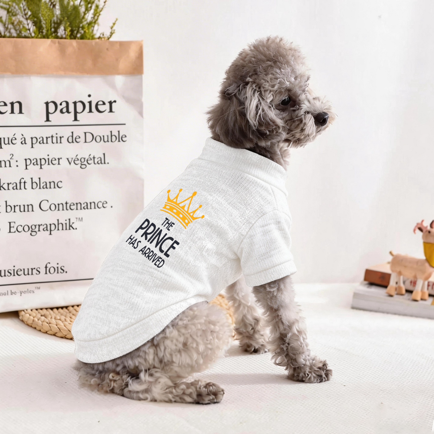 White Prince Crown Pet Cardigan Stylish Small Dog Warm Sweater