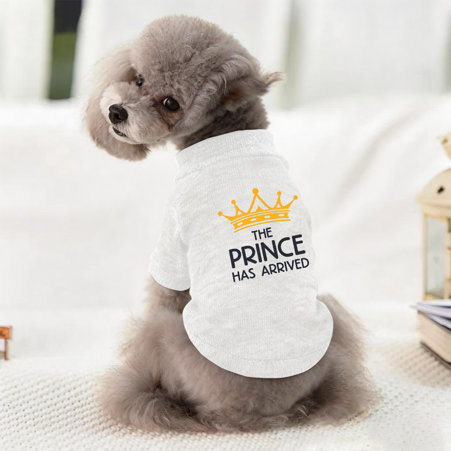 White Prince Crown Pet Cardigan Stylish Small Dog Warm Sweater