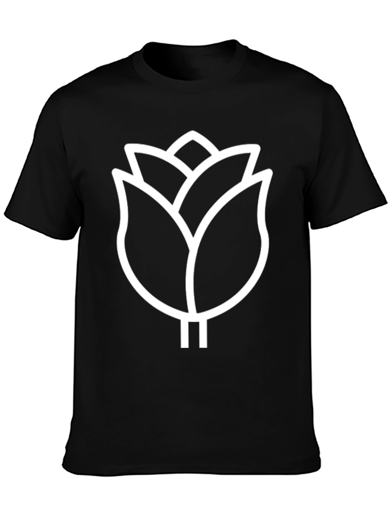 Modern Black T-Shirt with White Floral Design