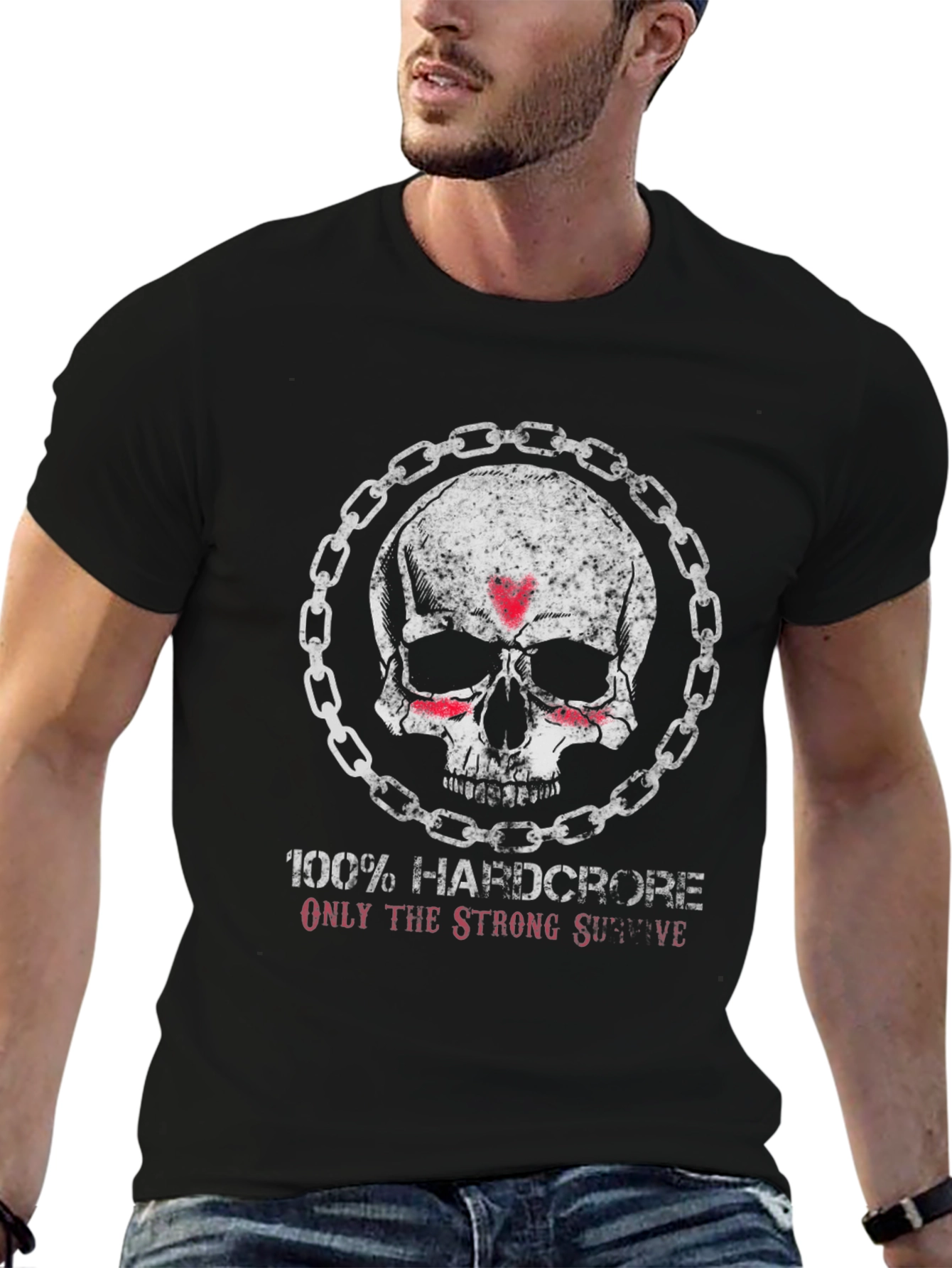 Hardcore Skull Chain Graphic T-Shirt
