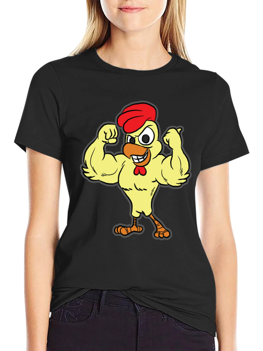 Funny Buff Chicken Cartoon Graphic T-Shirt