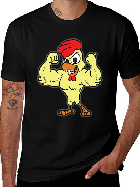 Funny Buff Chicken Cartoon Graphic T-Shirt