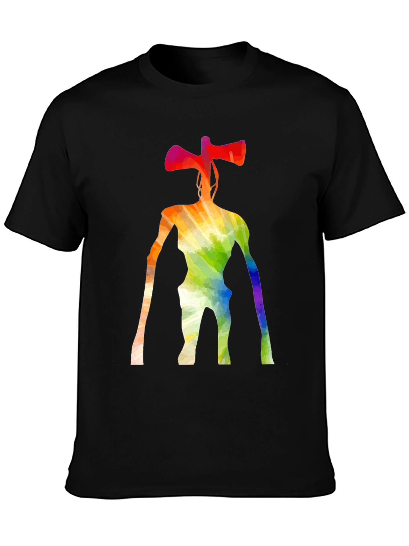 Rainbow Siren Head Graphic Black T-Shirt