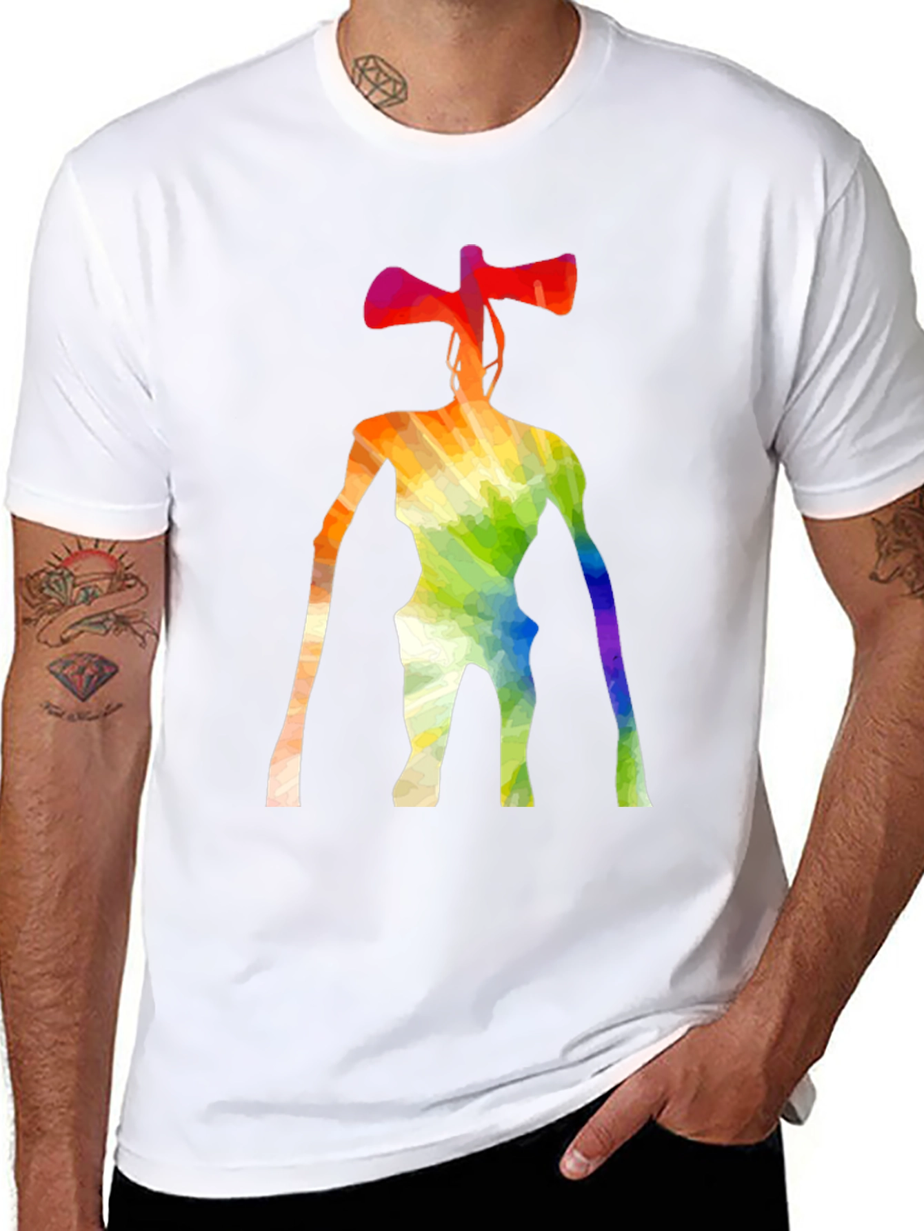 Rainbow Siren Head Graphic Black T-Shirt