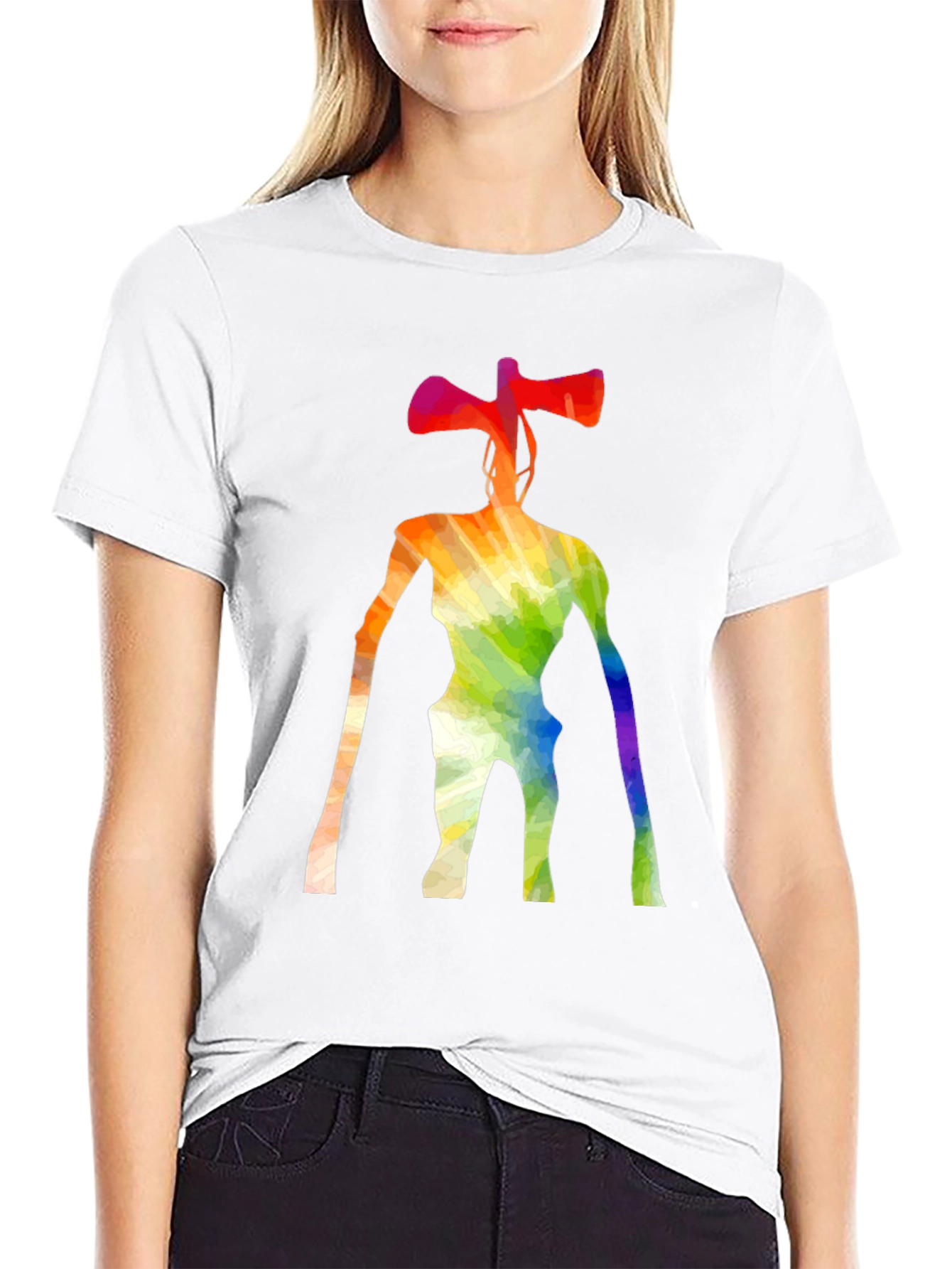 Rainbow Siren Head Graphic Black T-Shirt