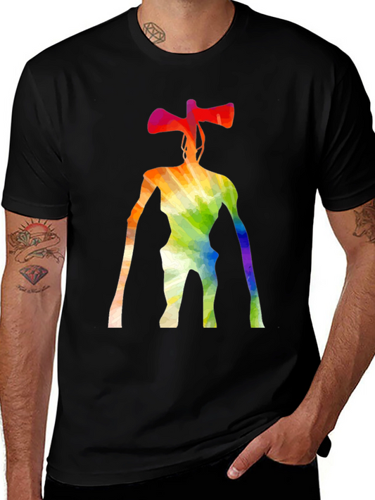 Rainbow Siren Head Graphic Black T-Shirt