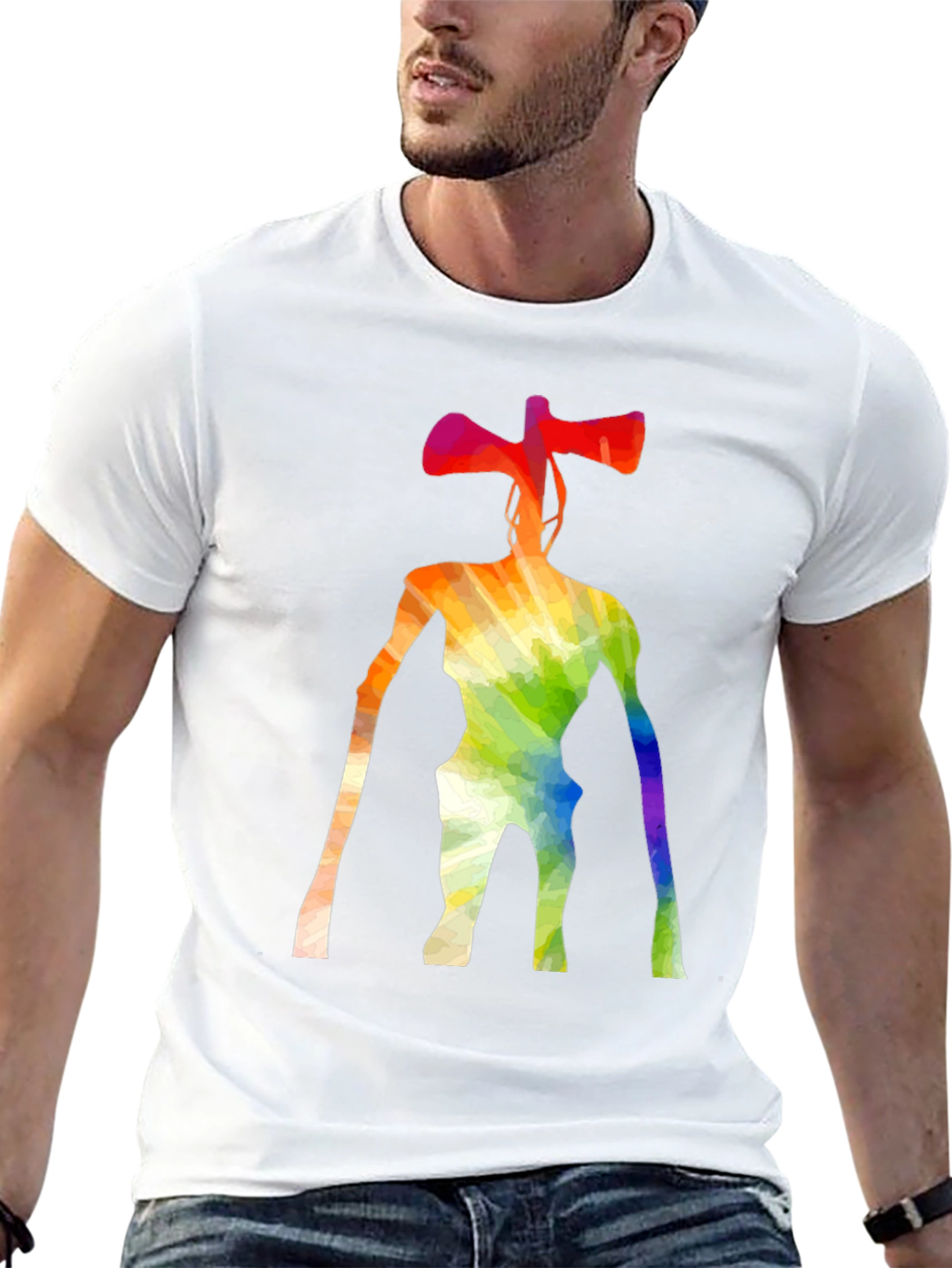 Rainbow Siren Head Graphic Black T-Shirt