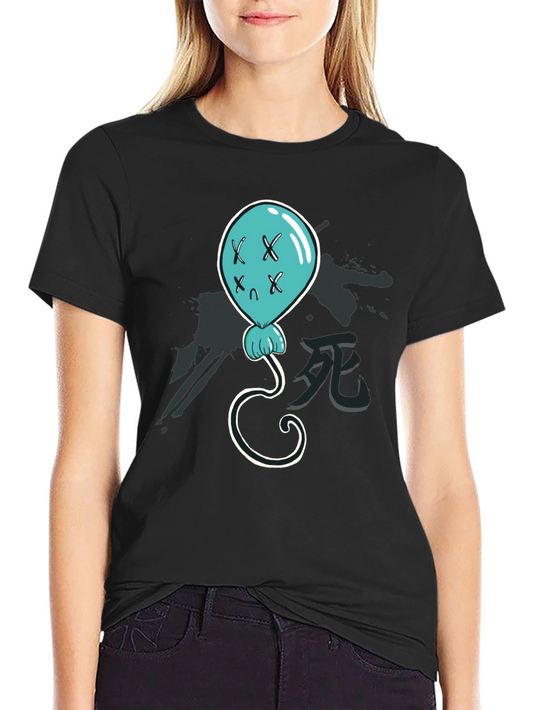 Creepy Balloon Graphic T-Shirt - Black Cotton
