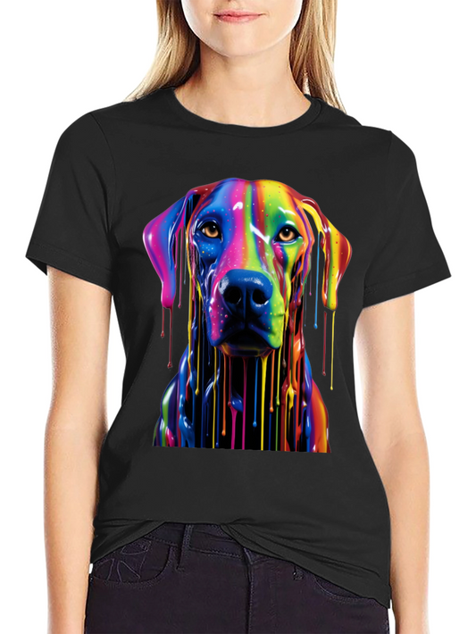 Colorful Dog Print Black T-Shirt