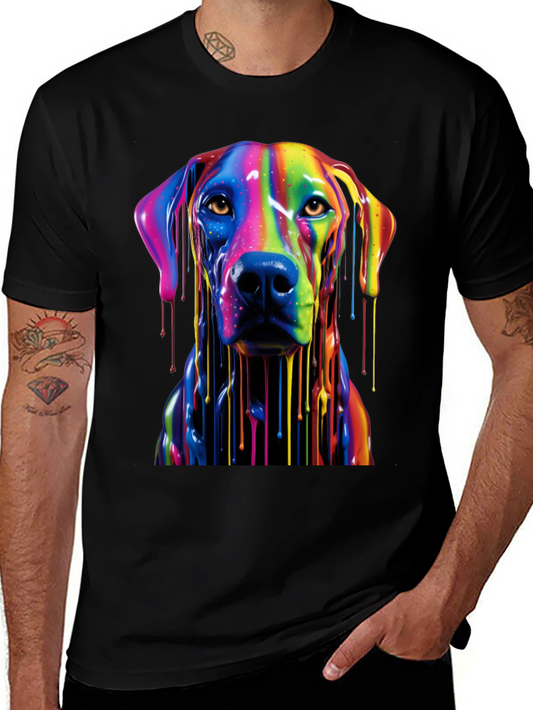 Colorful Dog Print Black T-Shirt