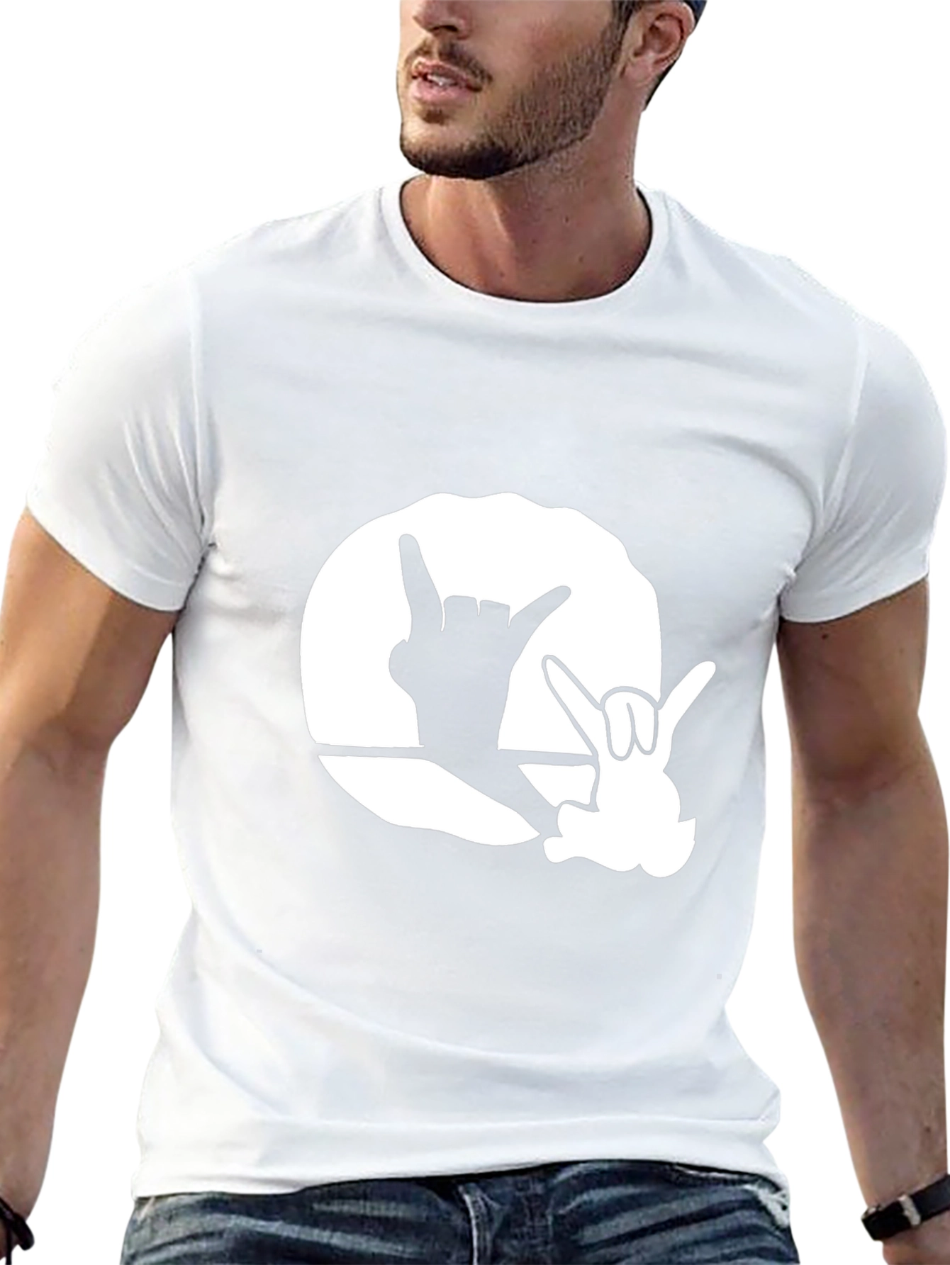 Black Graphic Tee with Hand Sign Design