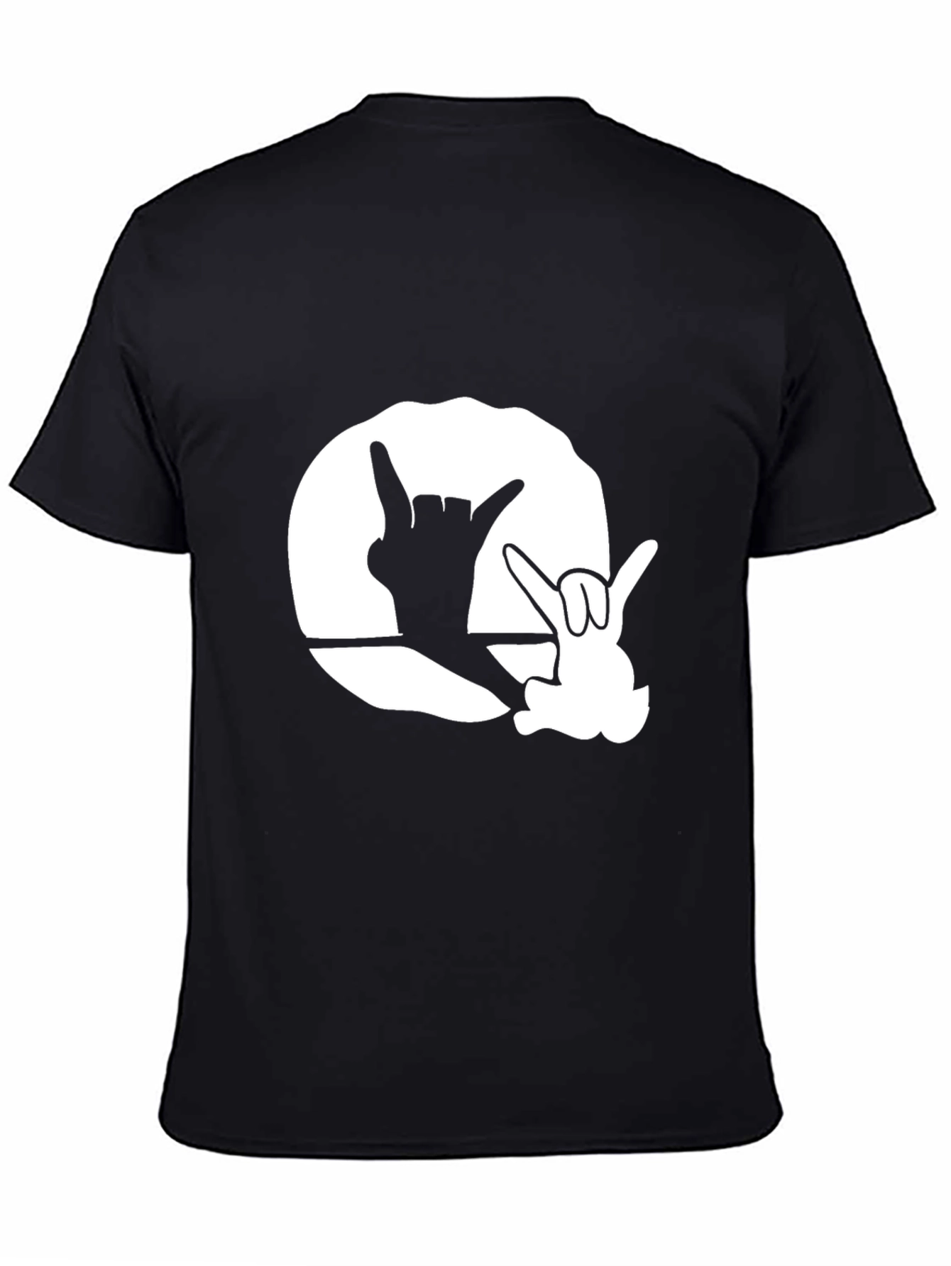 Black Graphic Tee with Hand Sign Design