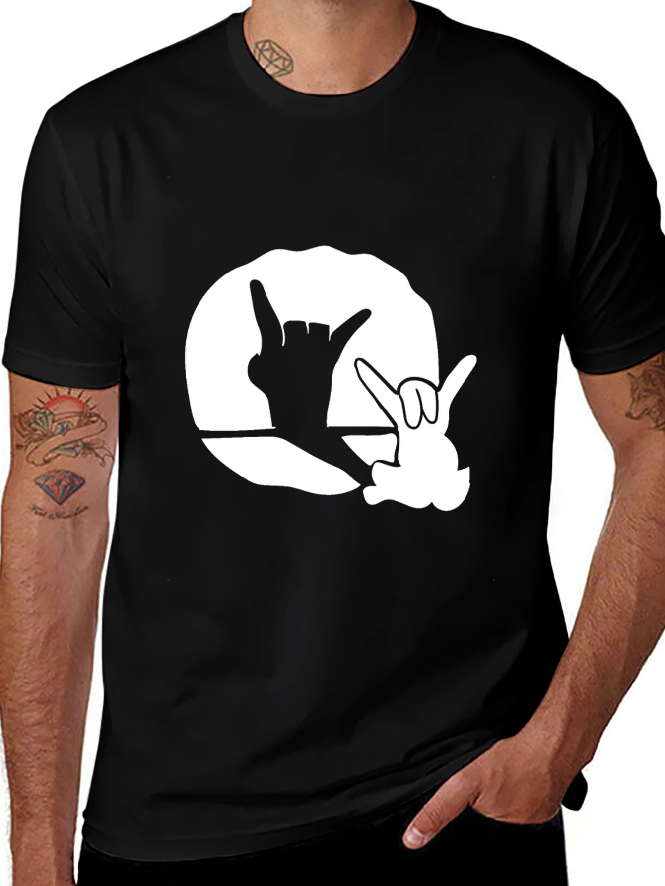 Black Graphic Tee with Hand Sign Design