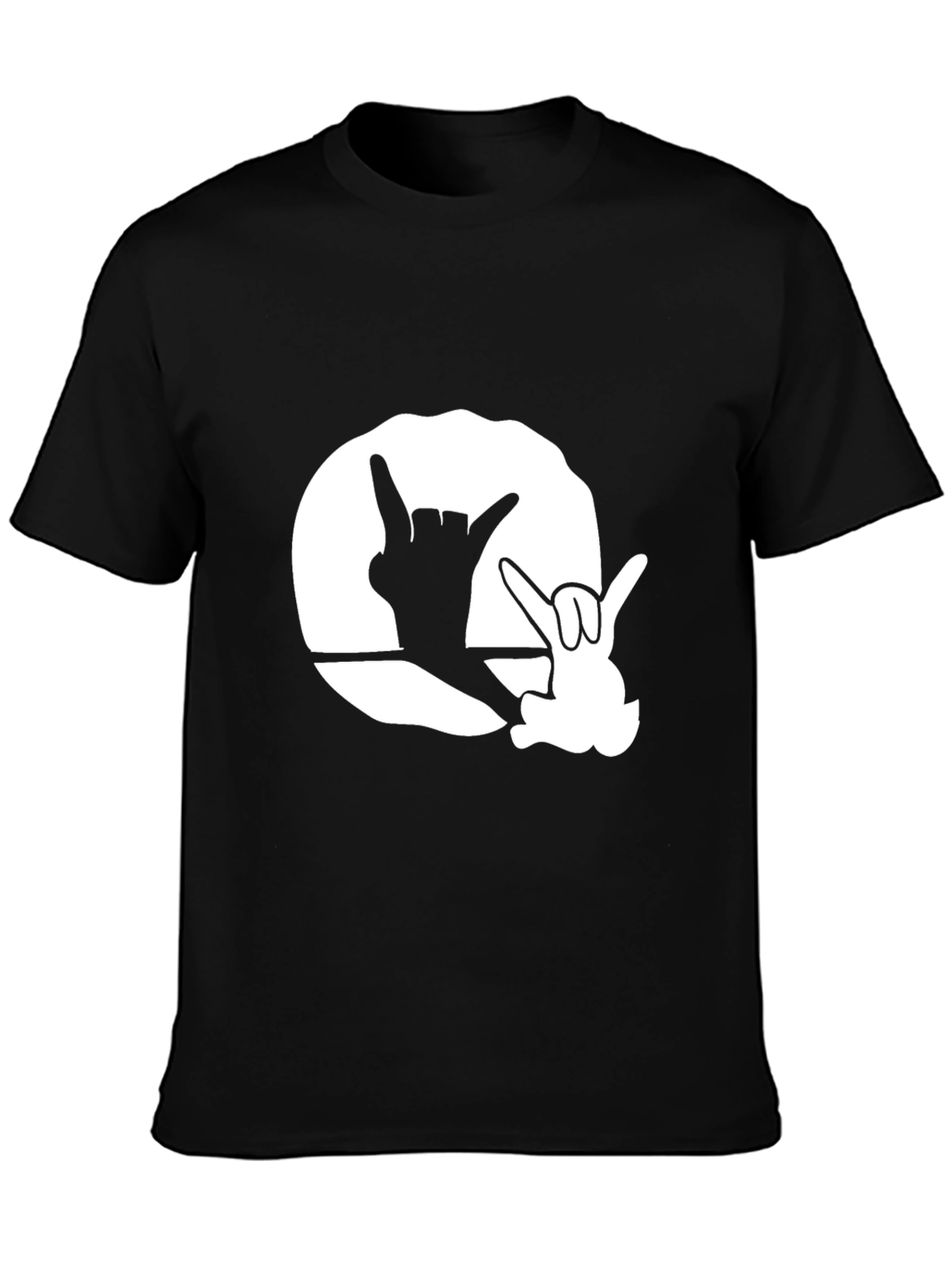 Black Graphic Tee with Hand Sign Design