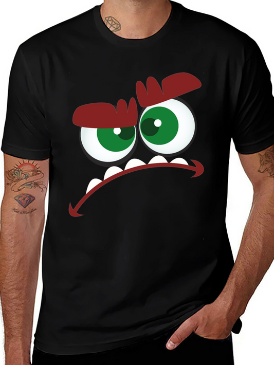 Angry Cartoon Face Graphic Black T-Shirt