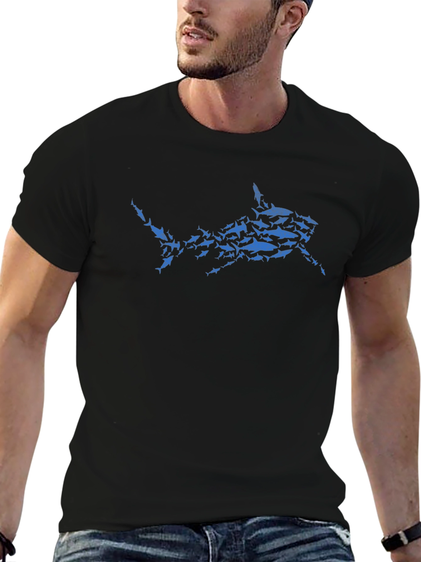 Shark Graphic Mens Black T-Shirt