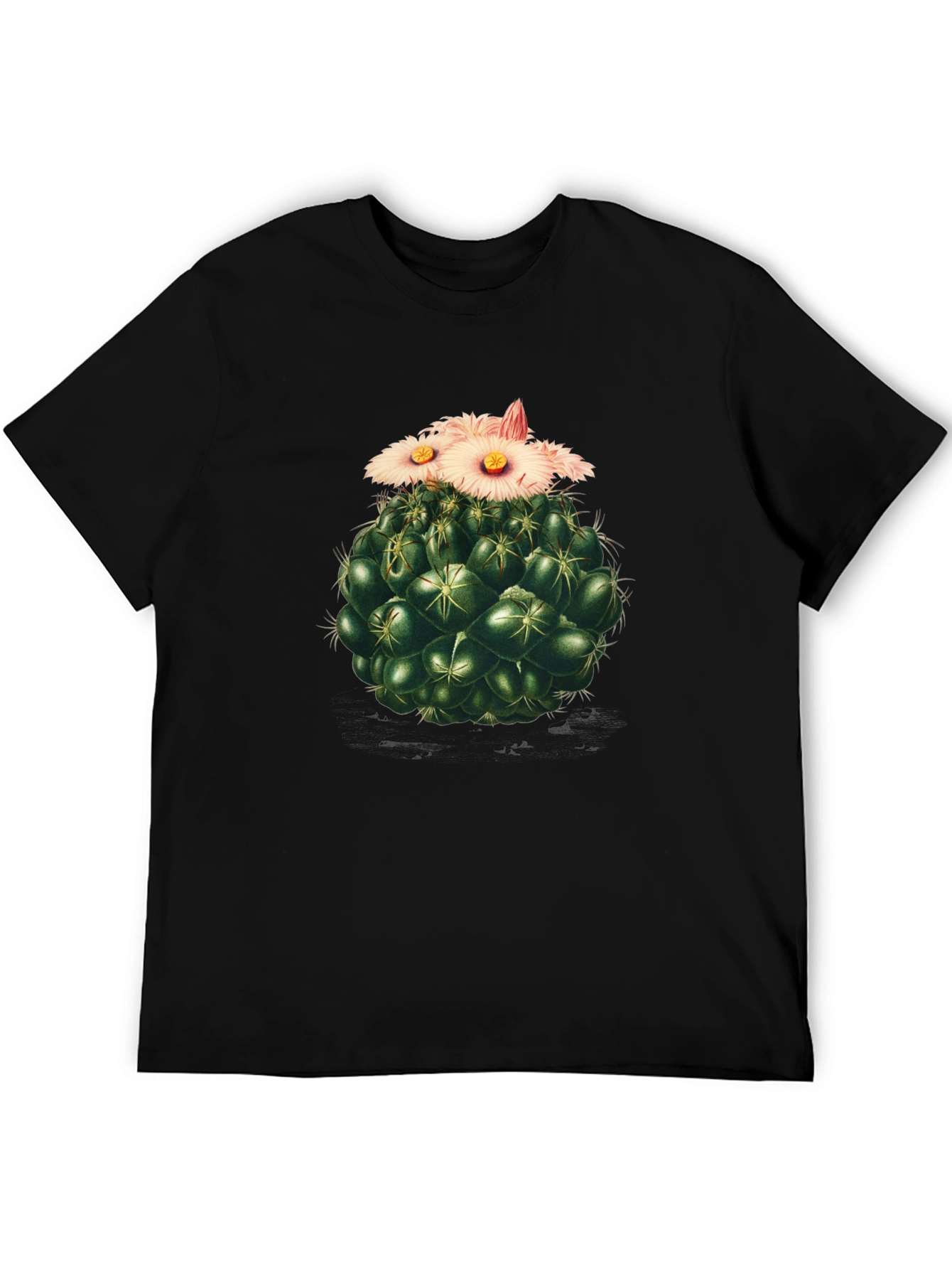 Cactus Flower Graphic Tee - Stylish Black T-Shirt