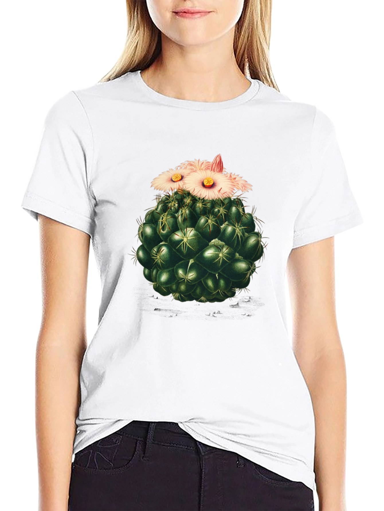 Cactus Flower Graphic Tee - Stylish Black T-Shirt