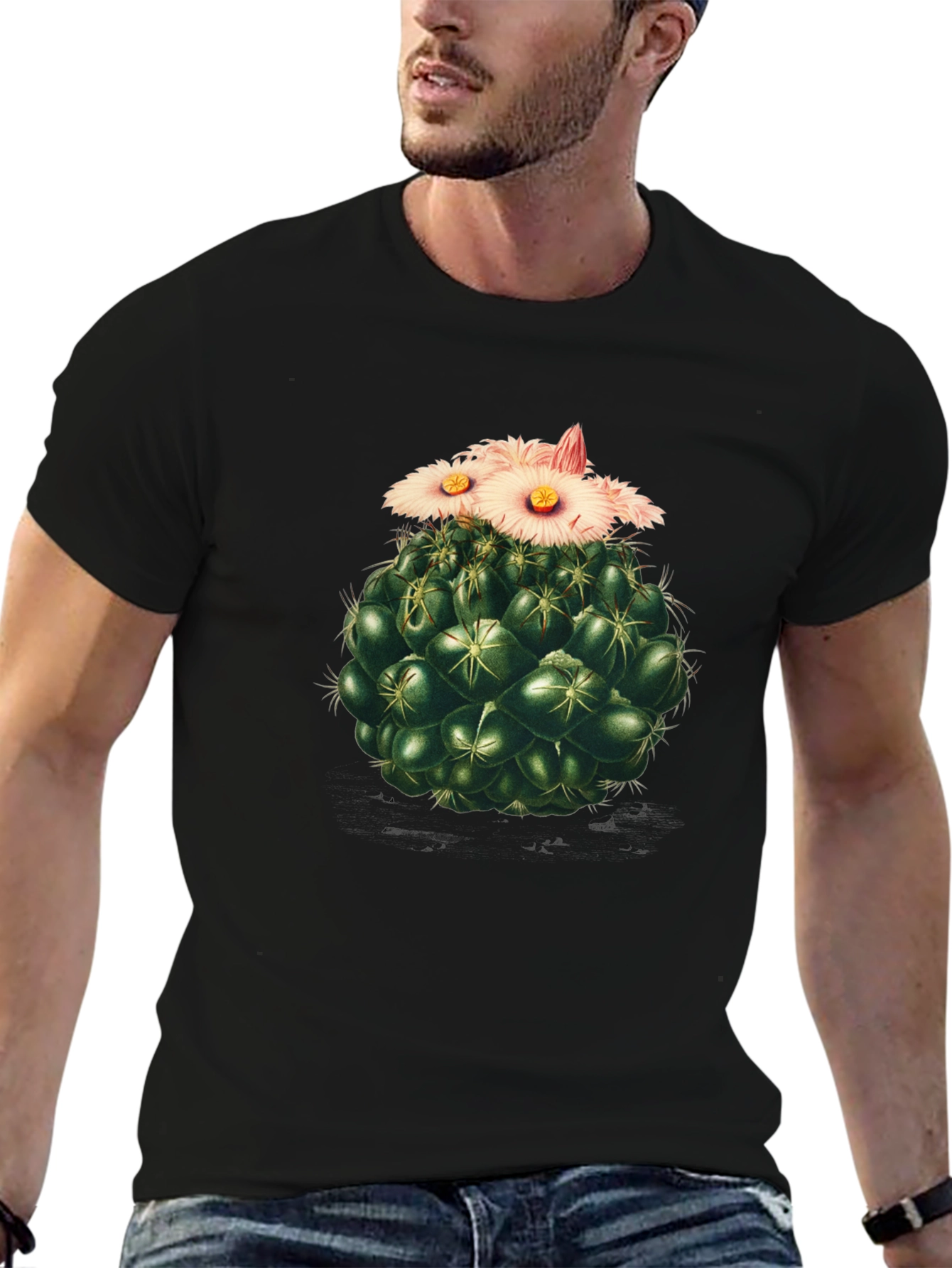 Cactus Flower Graphic Tee - Stylish Black T-Shirt