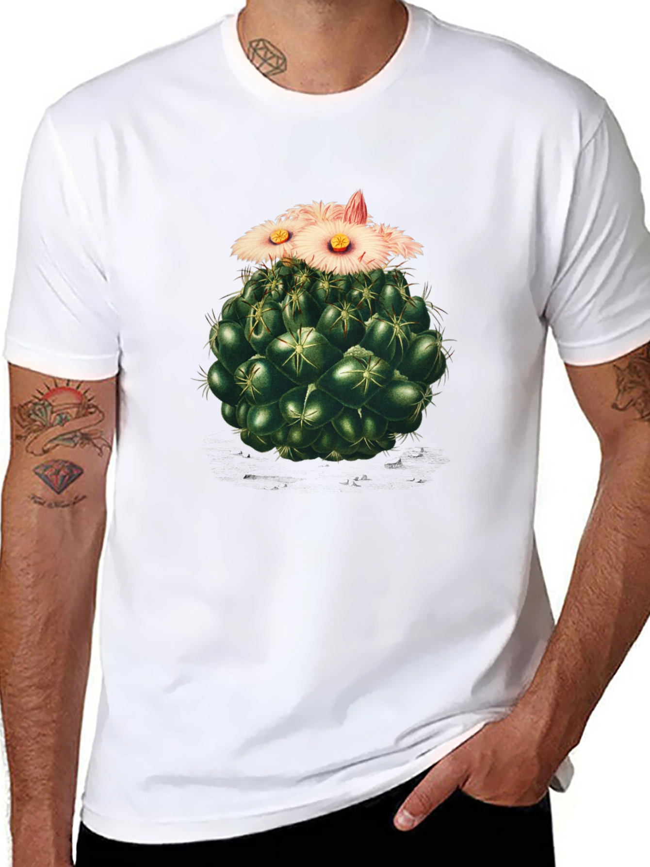 Cactus Flower Graphic Tee - Stylish Black T-Shirt