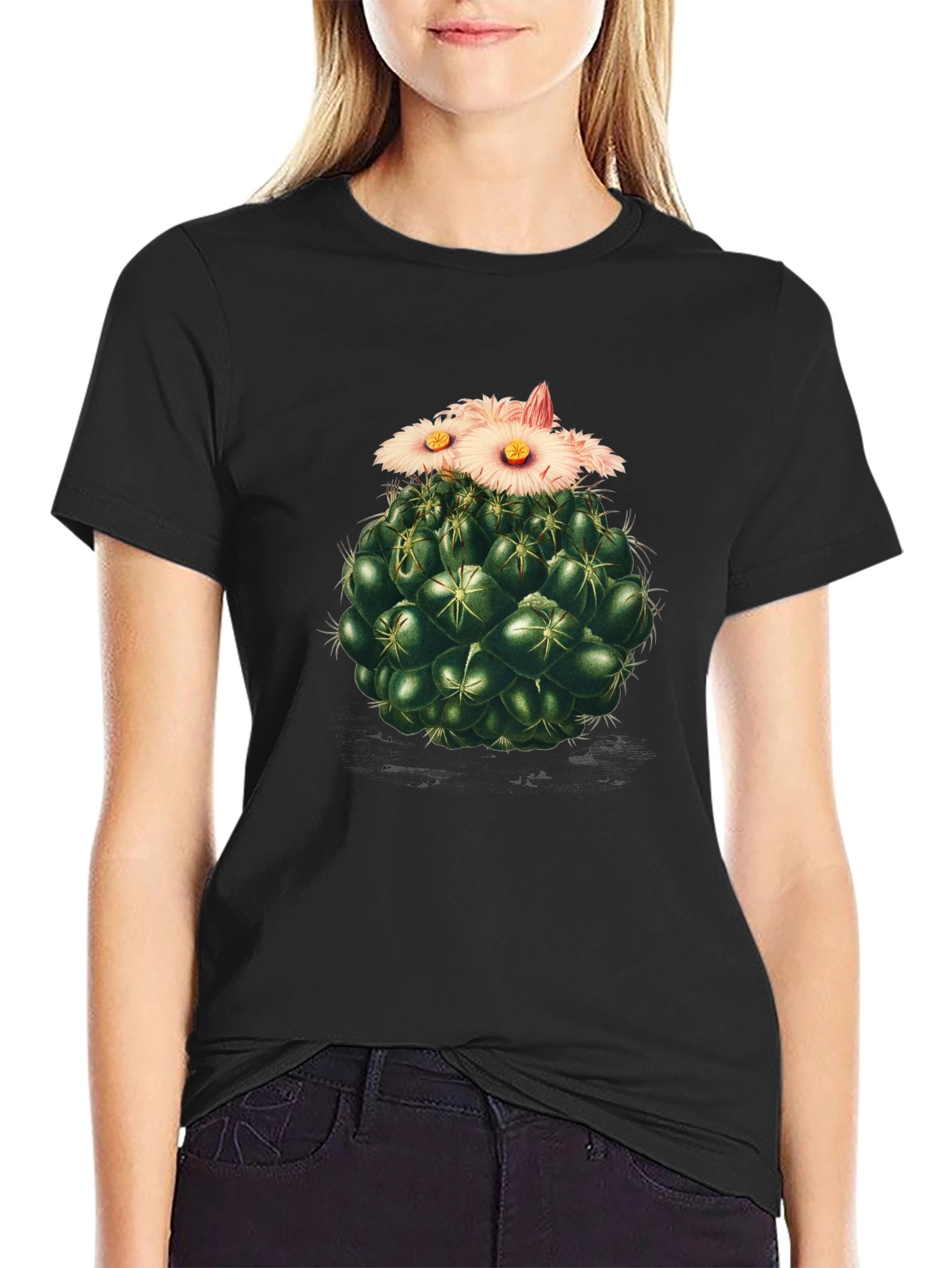 Cactus Flower Graphic Tee - Stylish Black T-Shirt