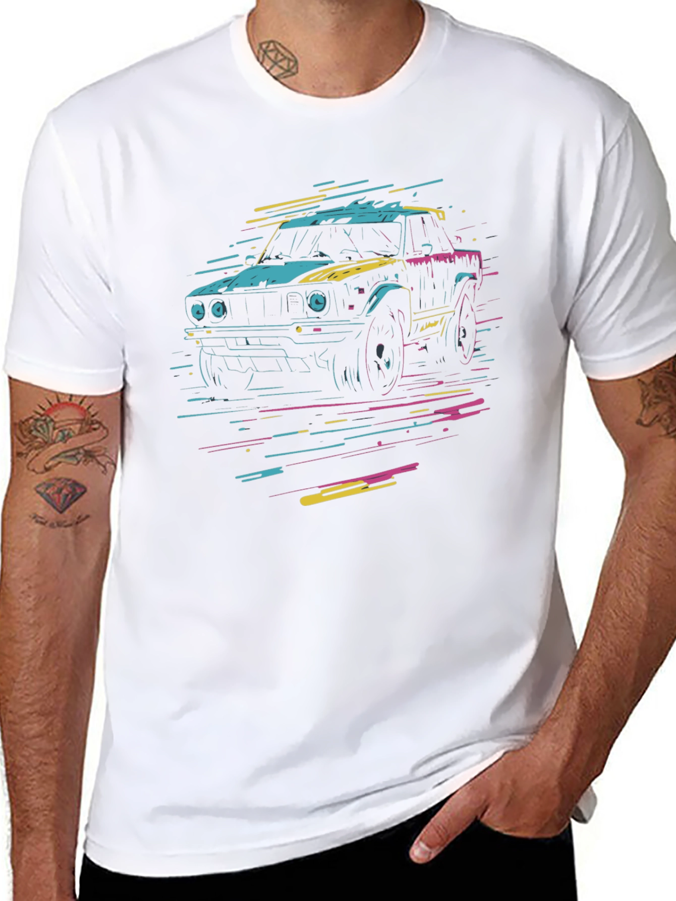 Retro Car Graphic Tee - Black Cotton T-Shirt