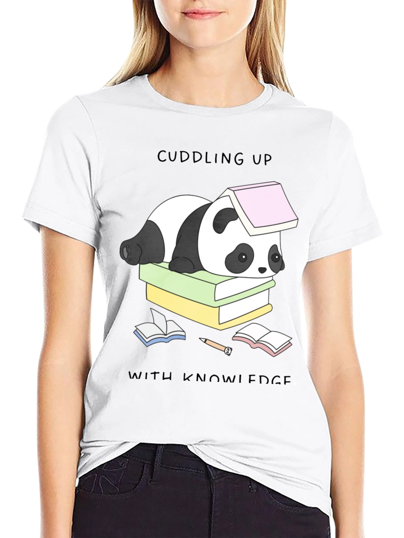 Cuddling Up With Knowledge Panda T-Shirt