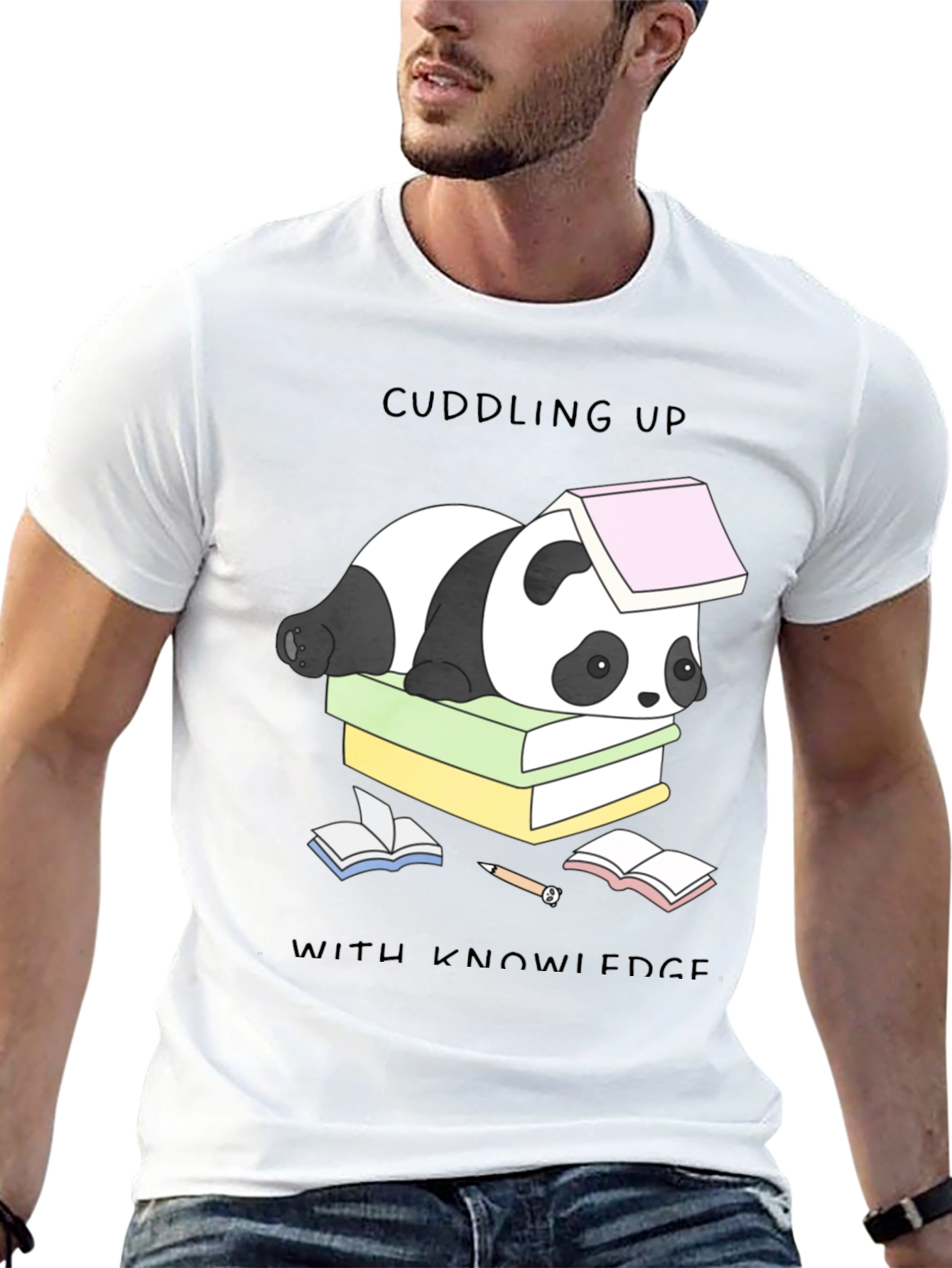 Cuddling Up With Knowledge Panda T-Shirt