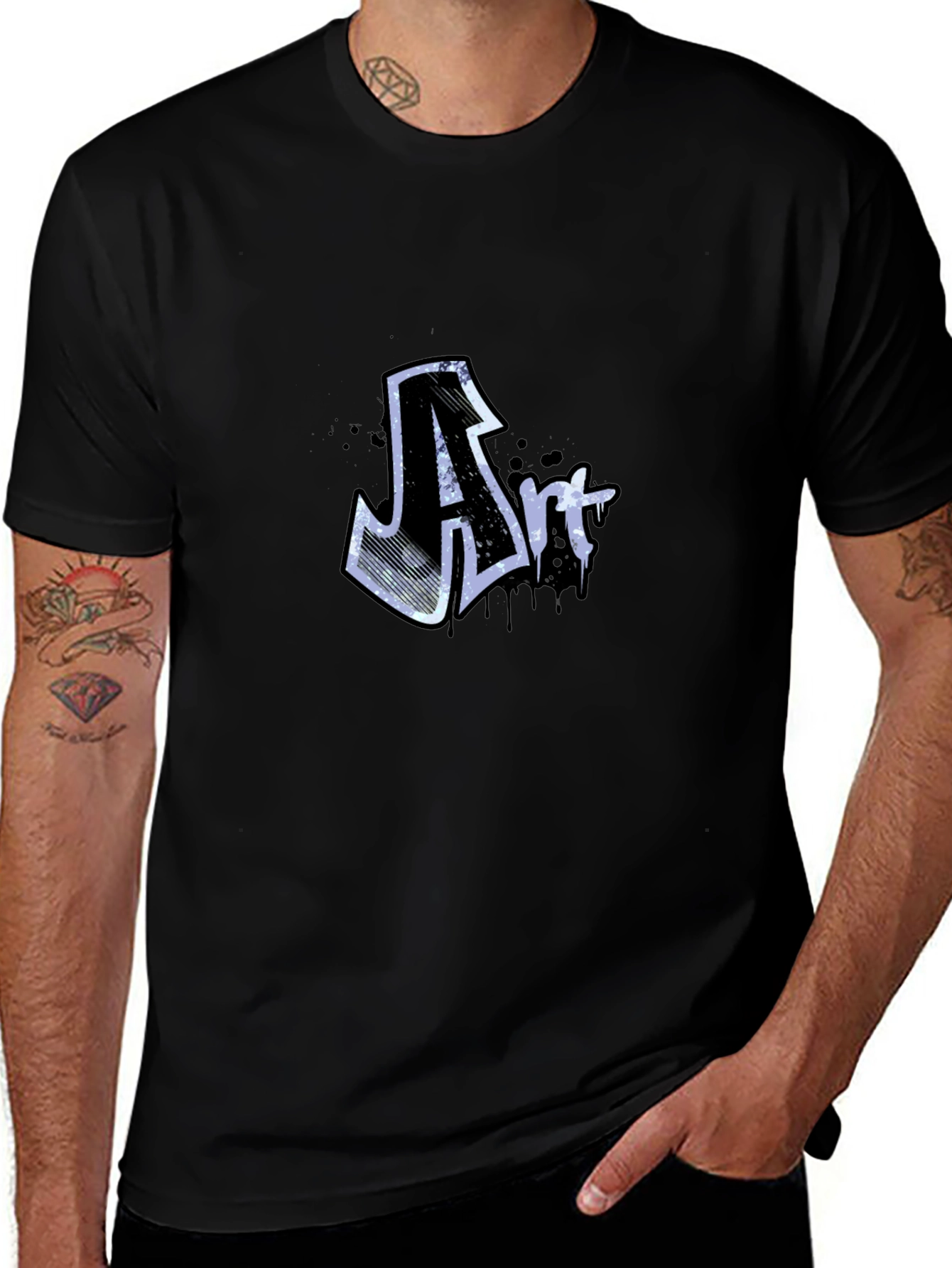 Art Graffiti Graphic Tee - Black Crew Neck T-Shirt