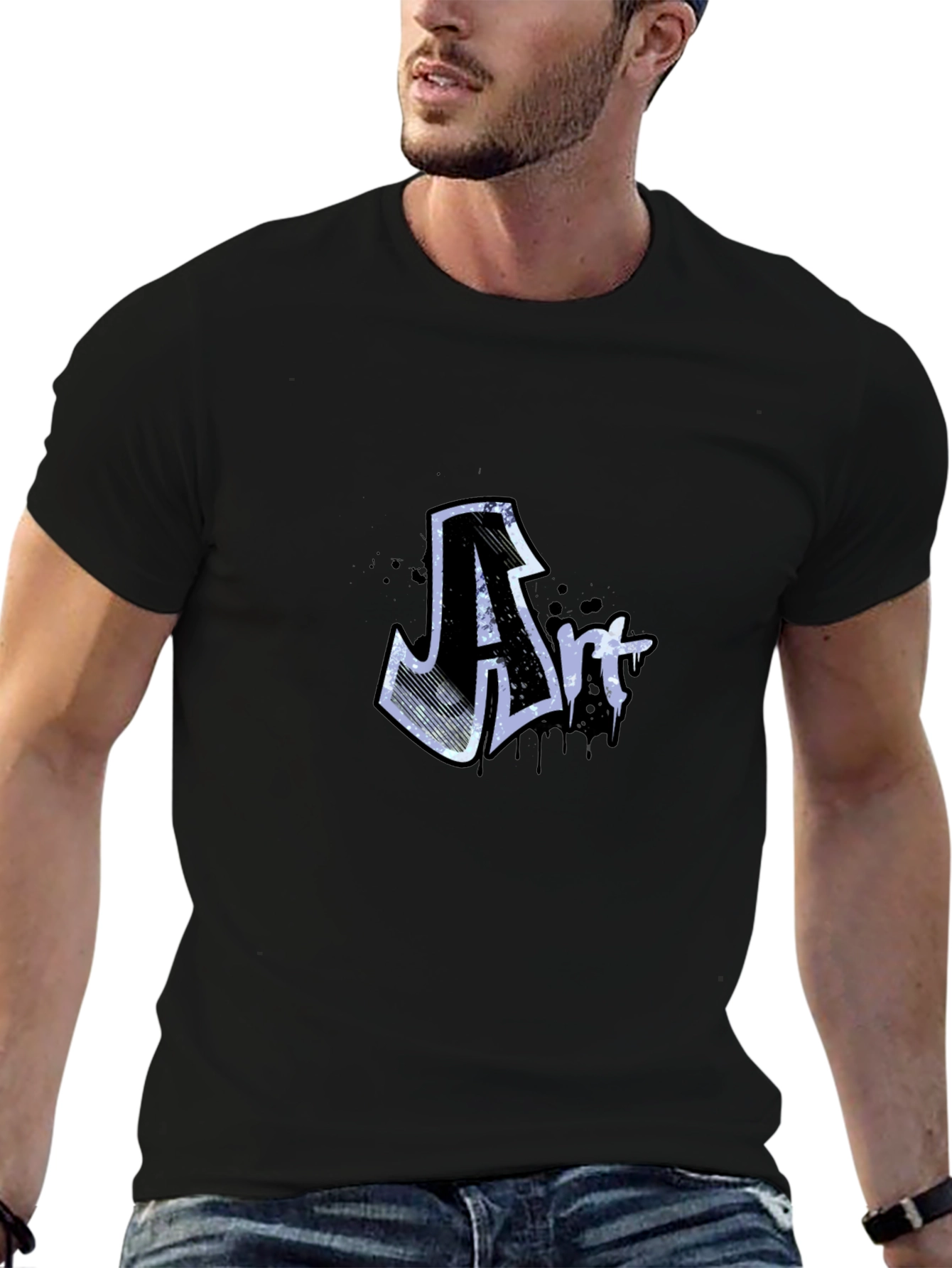 Art Graffiti Graphic Tee - Black Crew Neck T-Shirt