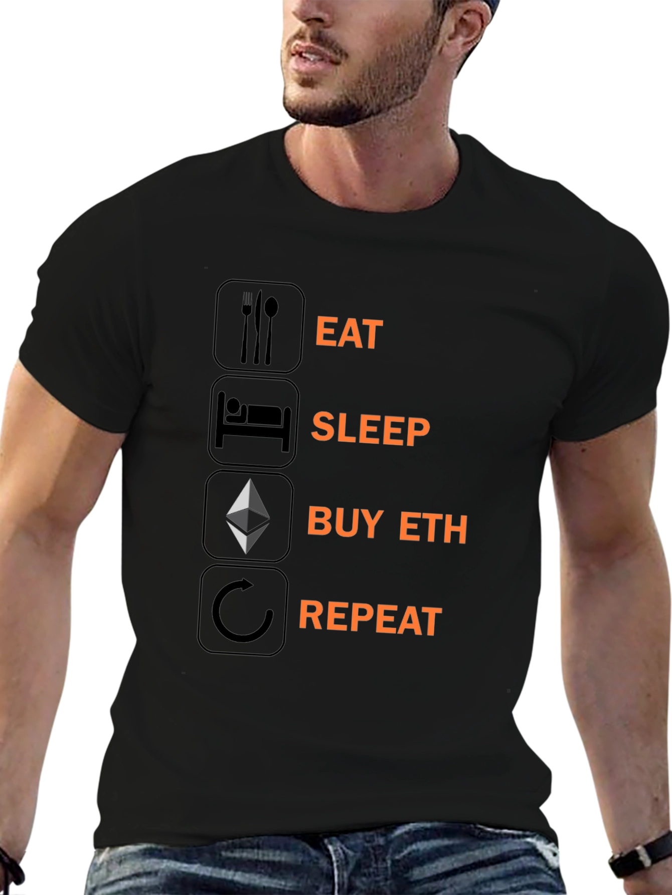 Eat Sleep Buy ETH Repeat T-Shirt Crypto Black