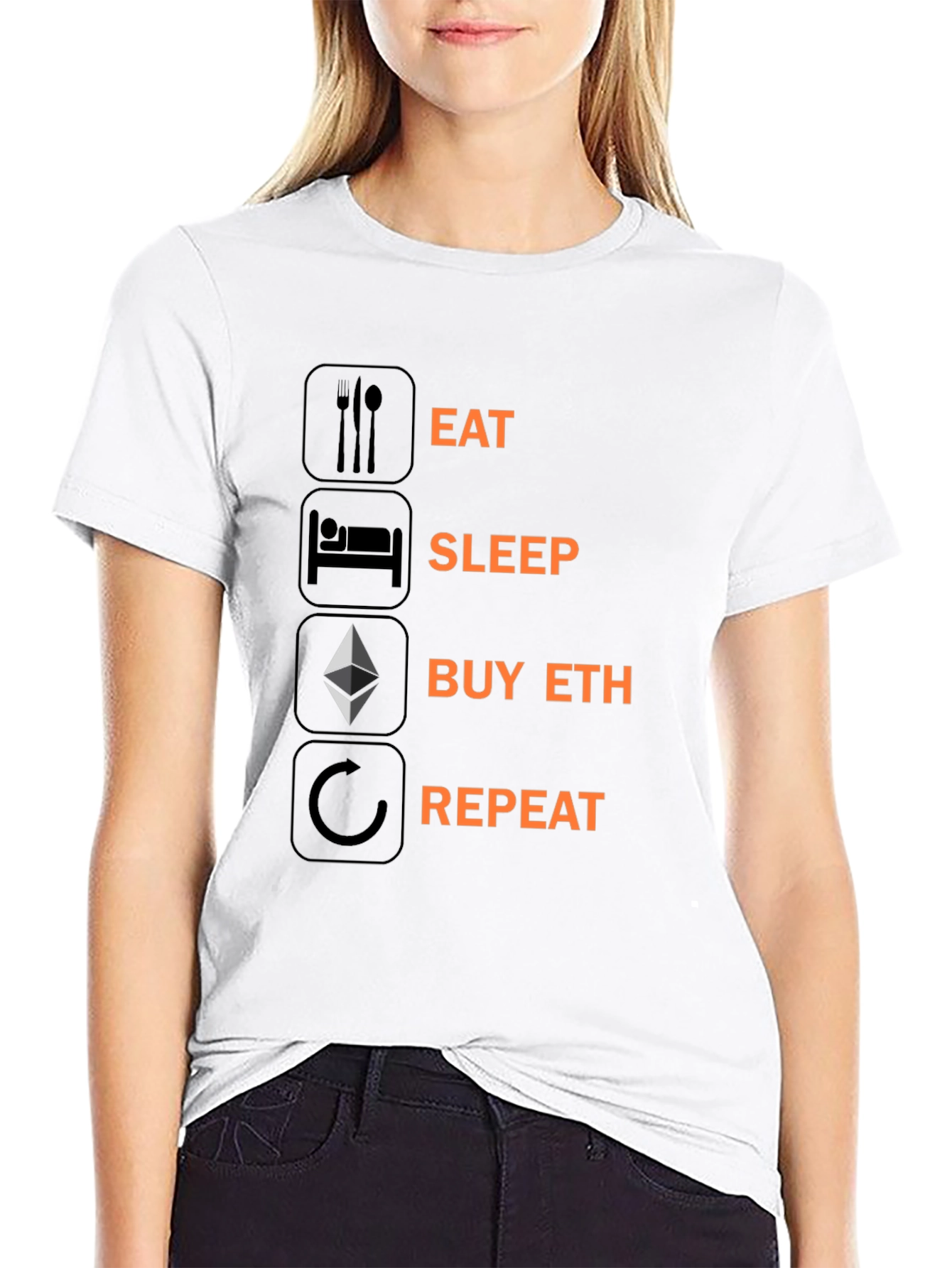 Eat Sleep Buy ETH Repeat T-Shirt Crypto Black
