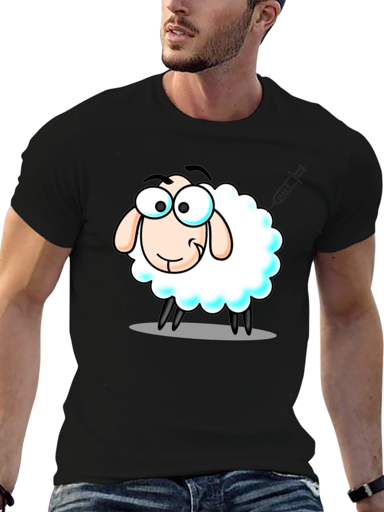 Vaccinated Sheep Graphic Tee - Black Cotton T-Shirt