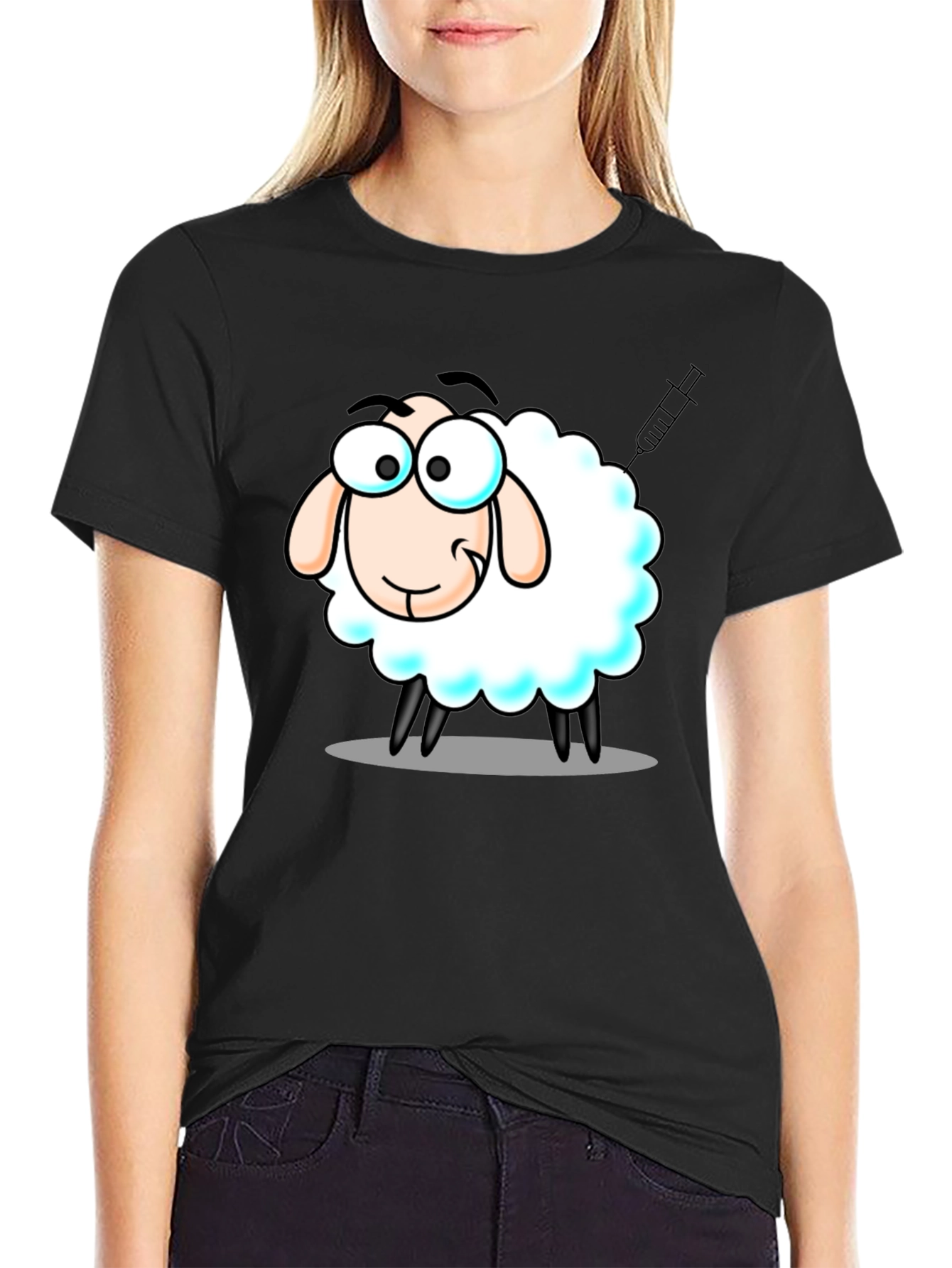 Vaccinated Sheep Graphic Tee - Black Cotton T-Shirt
