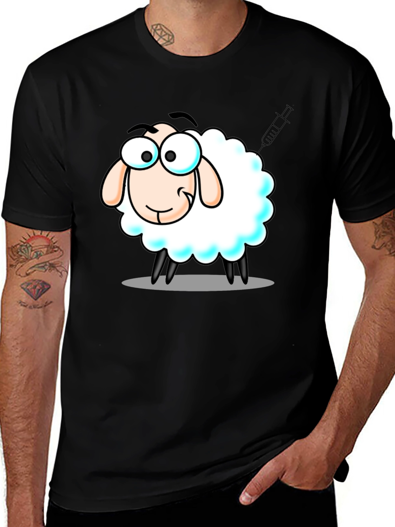 Vaccinated Sheep Graphic Tee - Black Cotton T-Shirt