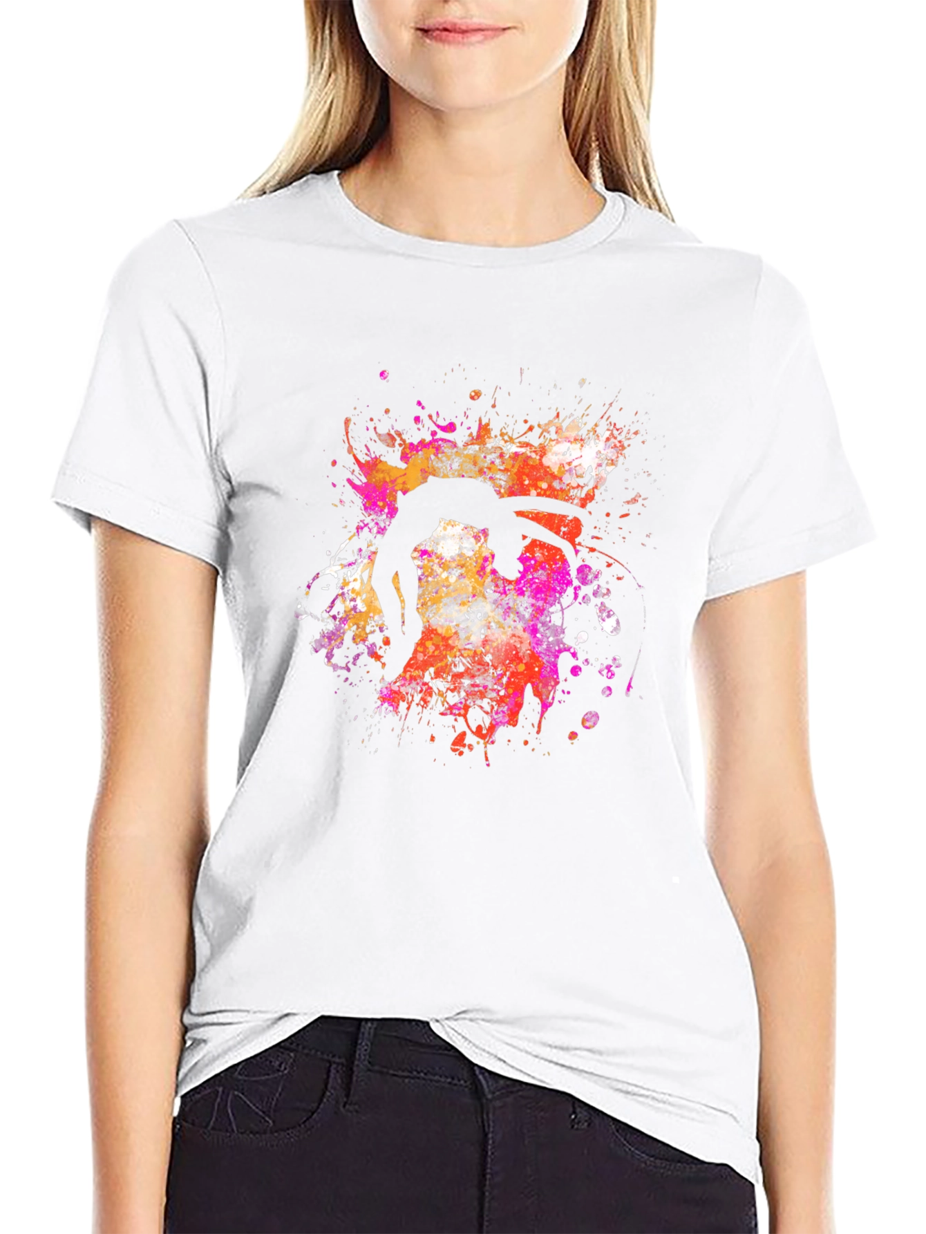Abstract Acrobat T-Shirt Black Crew Neck Artsy Design