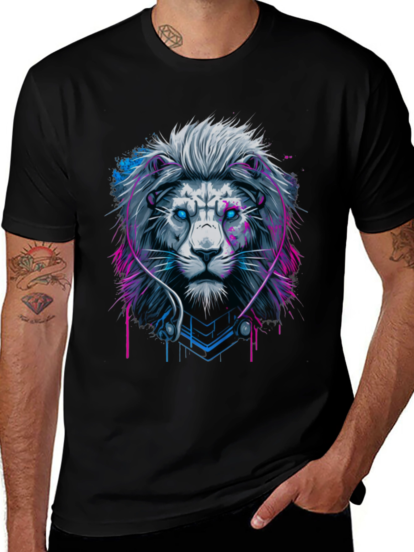 Lion Headphone Graphic Black Tee