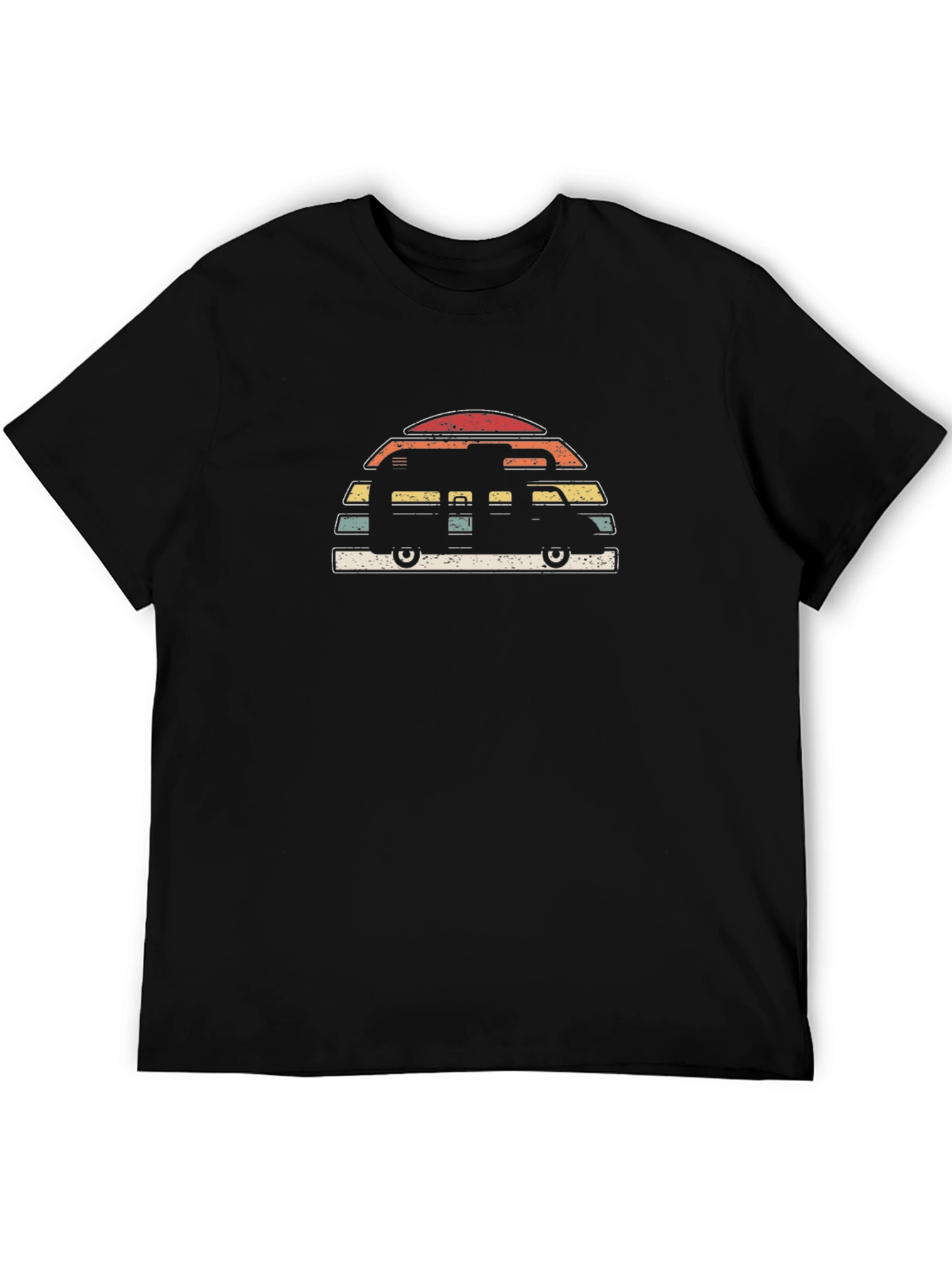 Retro Camper Van Graphic Tee - Black Cotton T-Shirt