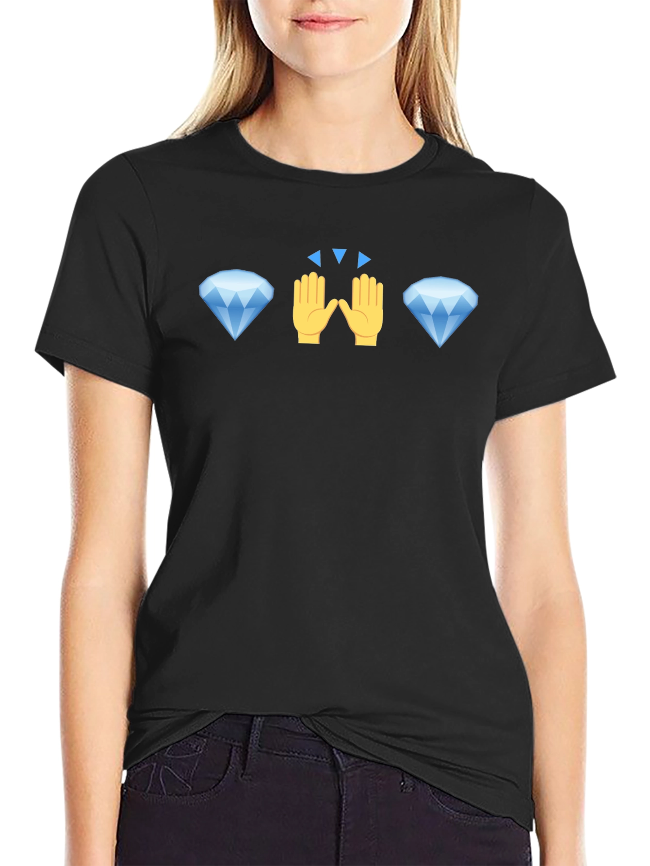 Diamond Hand Emoji Graphic Tee - Black