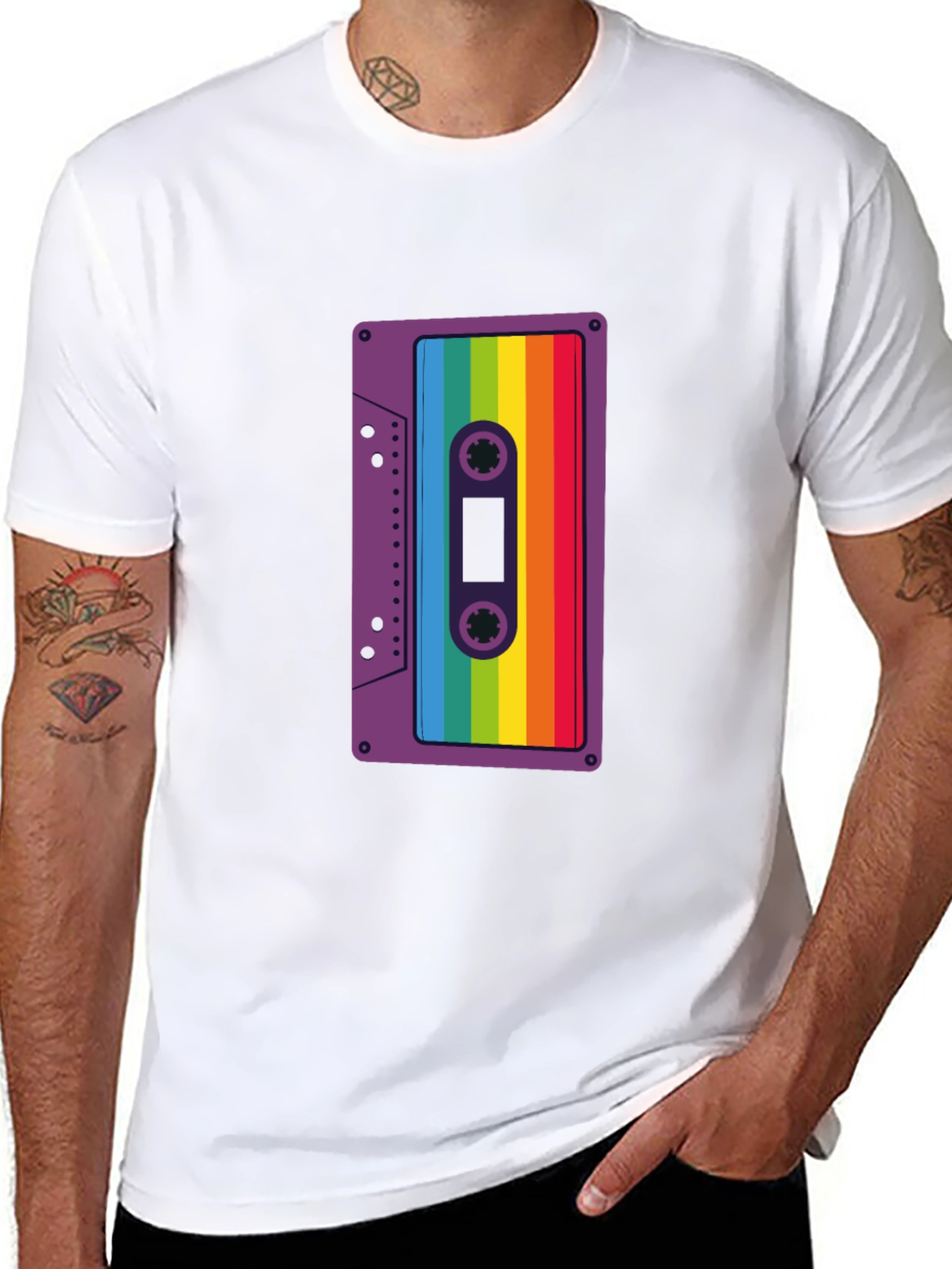 Retro Rainbow Cassette Tape Graphic Tee