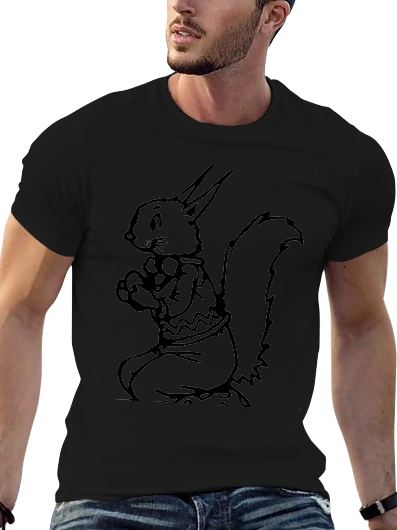 Squirrel Graphic Tee - Black Crew Neck T-Shirt
