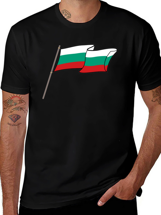 Bulgaria Flag Graphic Tee - Black Cotton T-Shirt