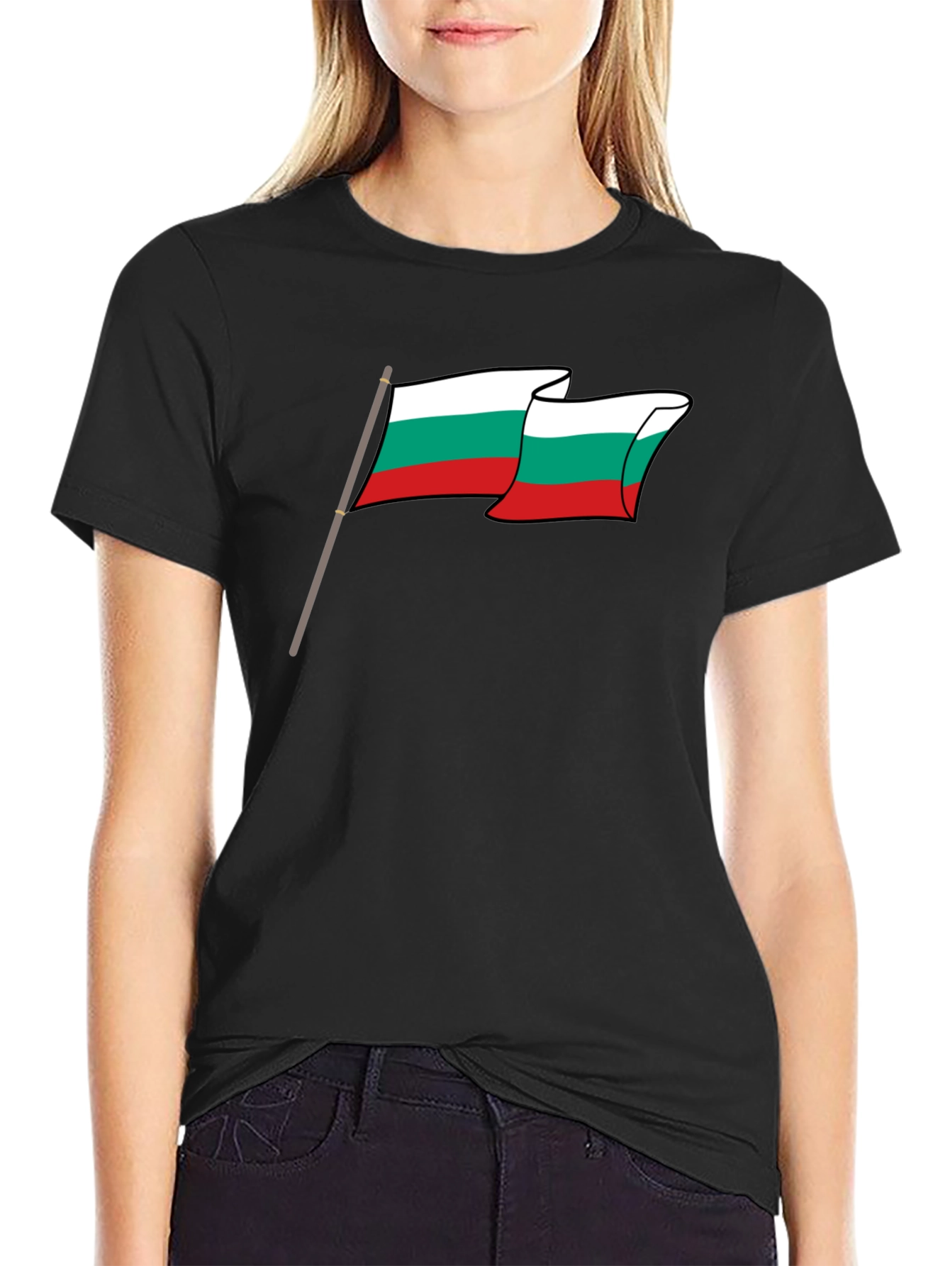 Bulgaria Flag Graphic Tee - Black Cotton T-Shirt